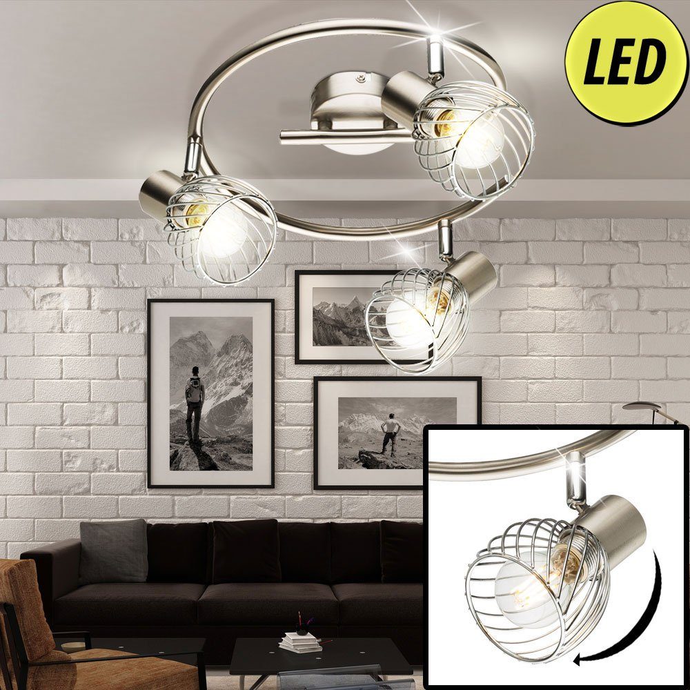 etc-shop LED Deckenleuchte, Leuchtmittel inklusive, Warmweiß, Decken Lampe Rondell Spot Leuchte Chrom Käfig Strahler silber-