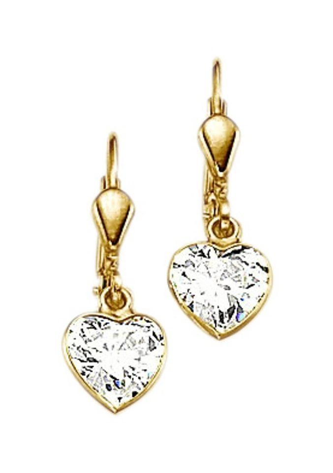 Paar Ohrhänger Schmuck Geschenk Gold 333 Ohrschmuck Patentbrisur Herz Glitzer