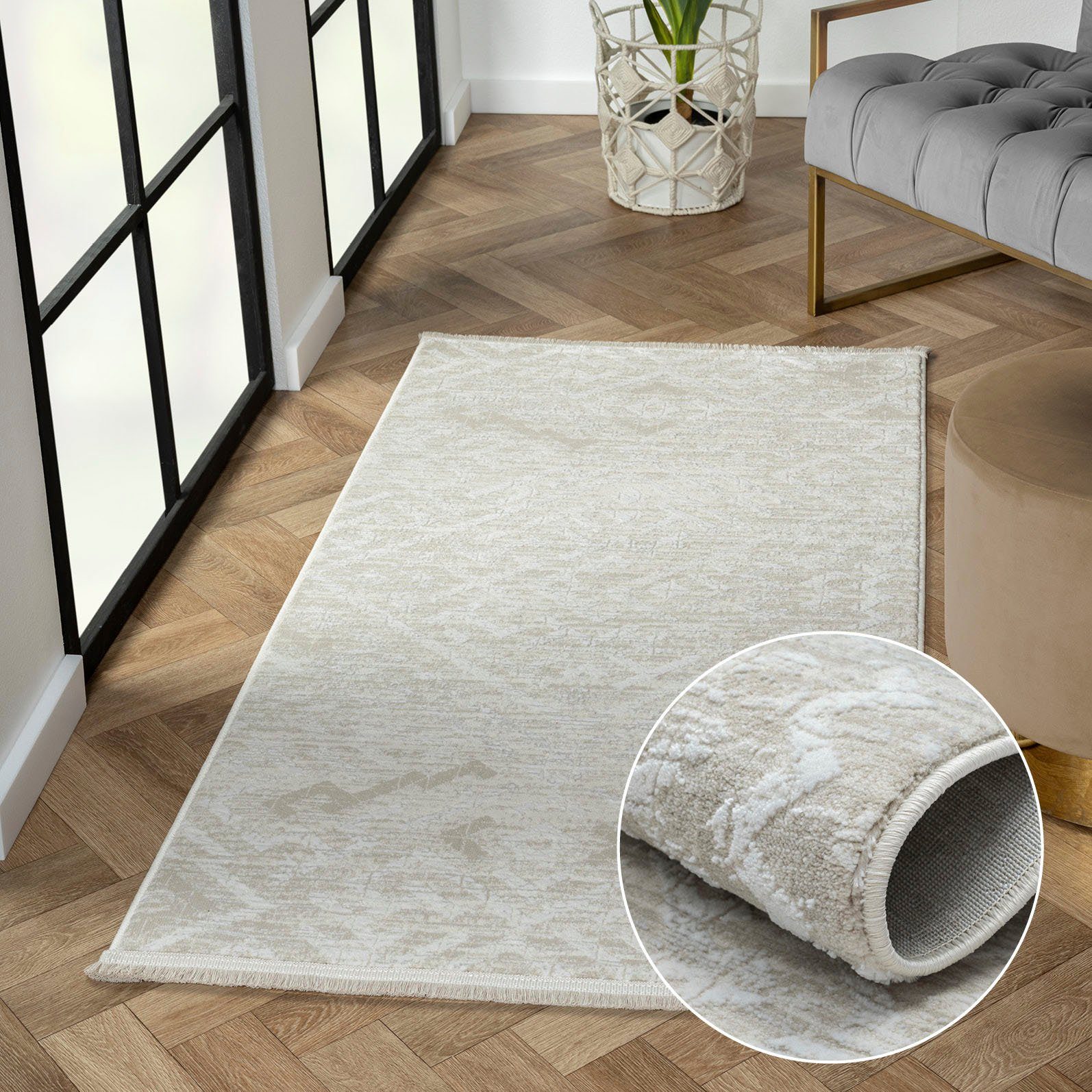 Myflair Möbel & Accessoires Teppich My Type 2, LAGERRÄUMUNG!, rechteckig, Höhe: 10 mm, Kurzflor, Ethno-Style, besonders weich durch Microfaser, mit Fransen