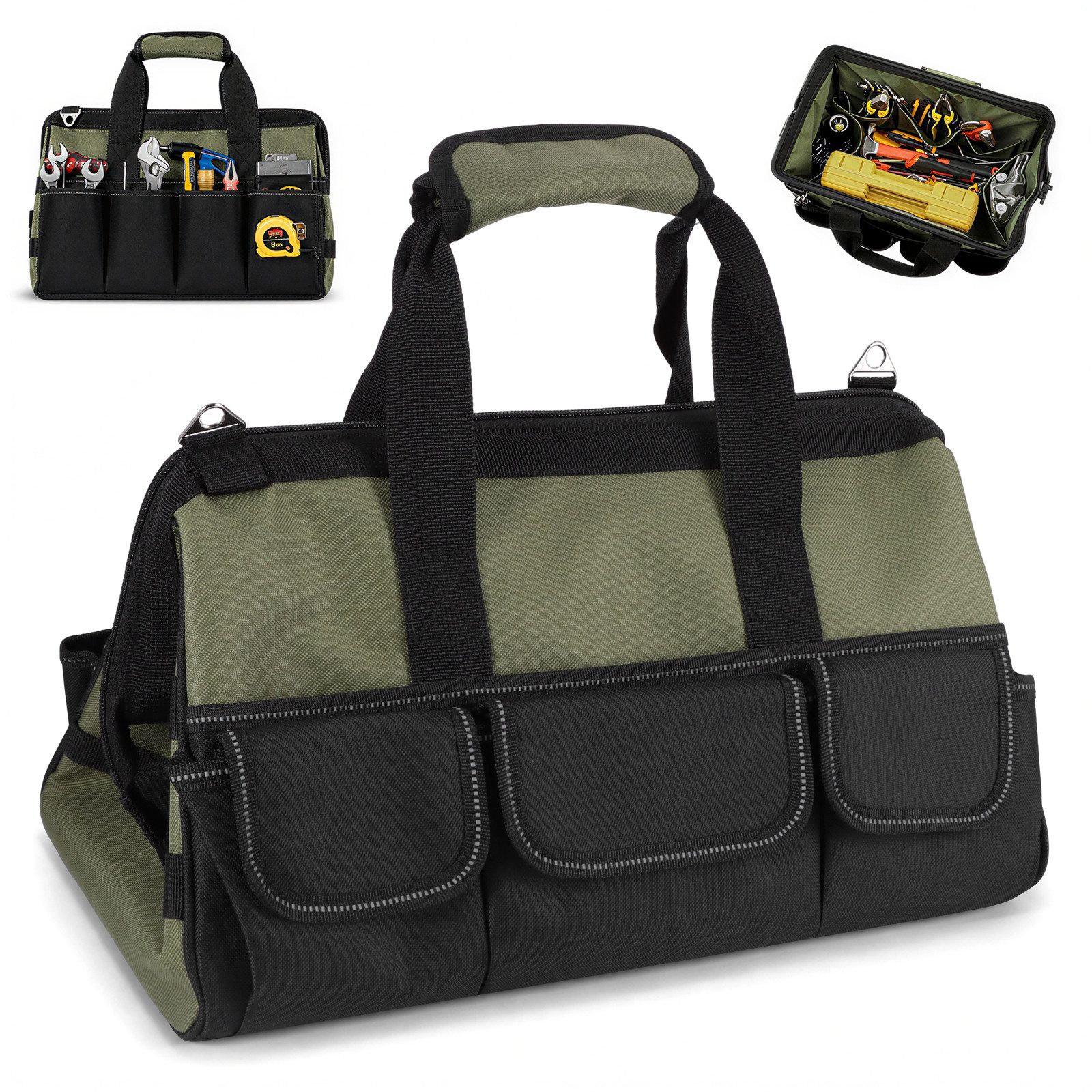 BlingBin Werkzeugtasche Werkzeugtasche mit 21 Fächern, Reißverschluss & Tragegurt (1er Set, 1-tlg., 15 Zoll), stabiler Werkzeug‑Organizer mit Griffen für Elektriker, Mechaniker