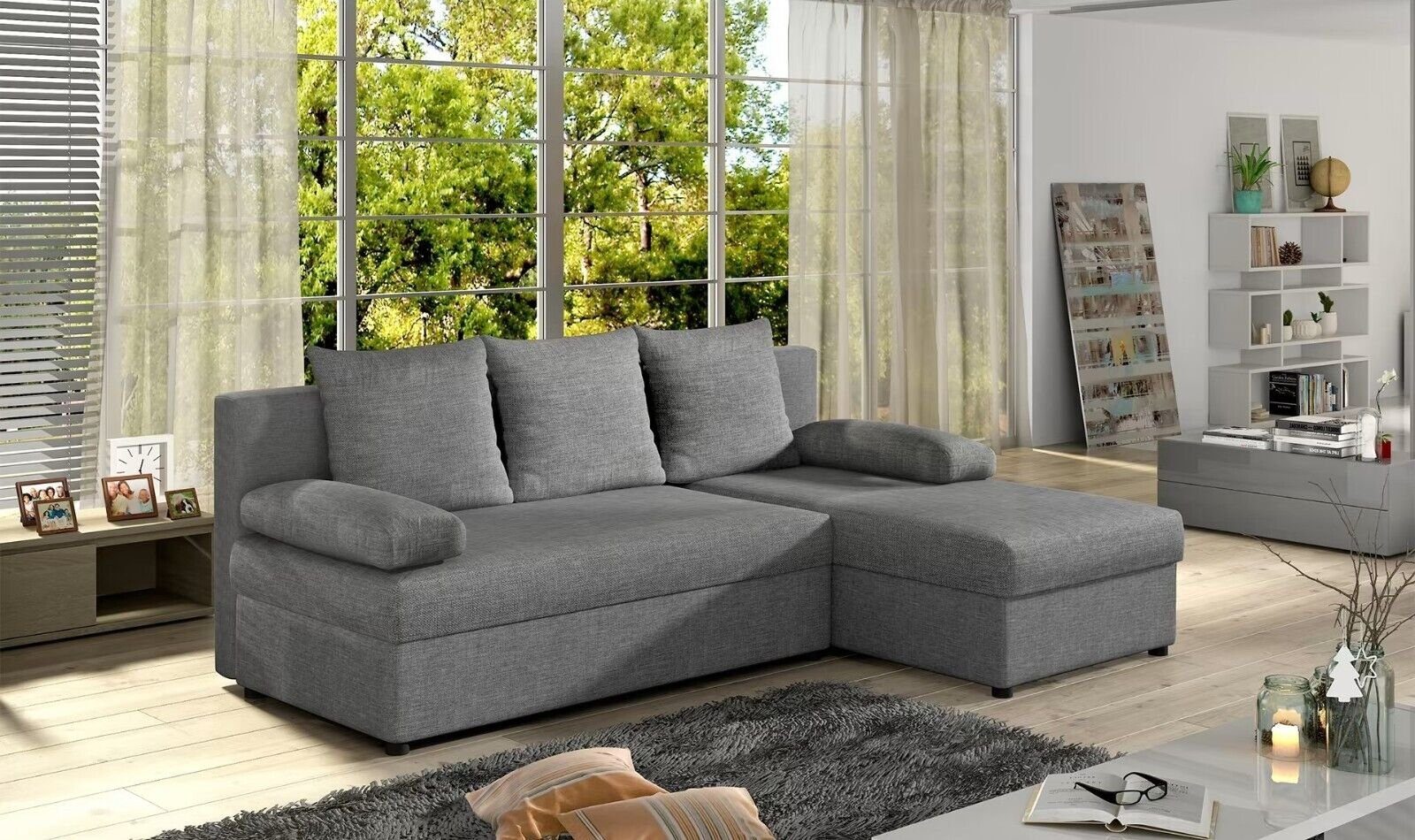 JVmoebel Ecksofa Design Sofa L-Form Couch Polster Schlafsofa Bettfunktion Couch Sofort, Made in Europe Grau