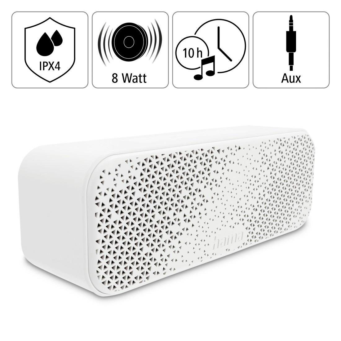 mit IPX4 8 weiß (Outdoor-Musikbox Bluetooth Tragbare Box, spritzwassergeschützt Hama W, Karabiner) Bluetooth-Lautsprecher