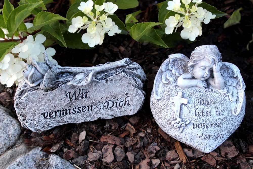 Sonderverkauf LB H&F Lilienburg Dekofigur Trauerdeko Spruch Grabschmuck Allerheiligen Grabengel Engel Dekoration (Grabfigur 2er Geschenk Grab Friedhof Grabgesteck Herz Gedenkfigur SET Gartendeko Grabdeko Trauergeschenk Trauerschmuck Urnengrab Figur wetterfest