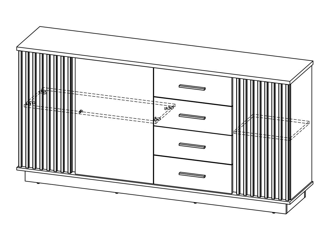 Beautysofa Kommode Lamelo mit 4 Schubladen und 3 Türen (Lamellenfront, Eiche Wotan/Schwarz, modernes Loft-Design), mit dekorativen Lamellen, geräumig – Bild 4 von 5
