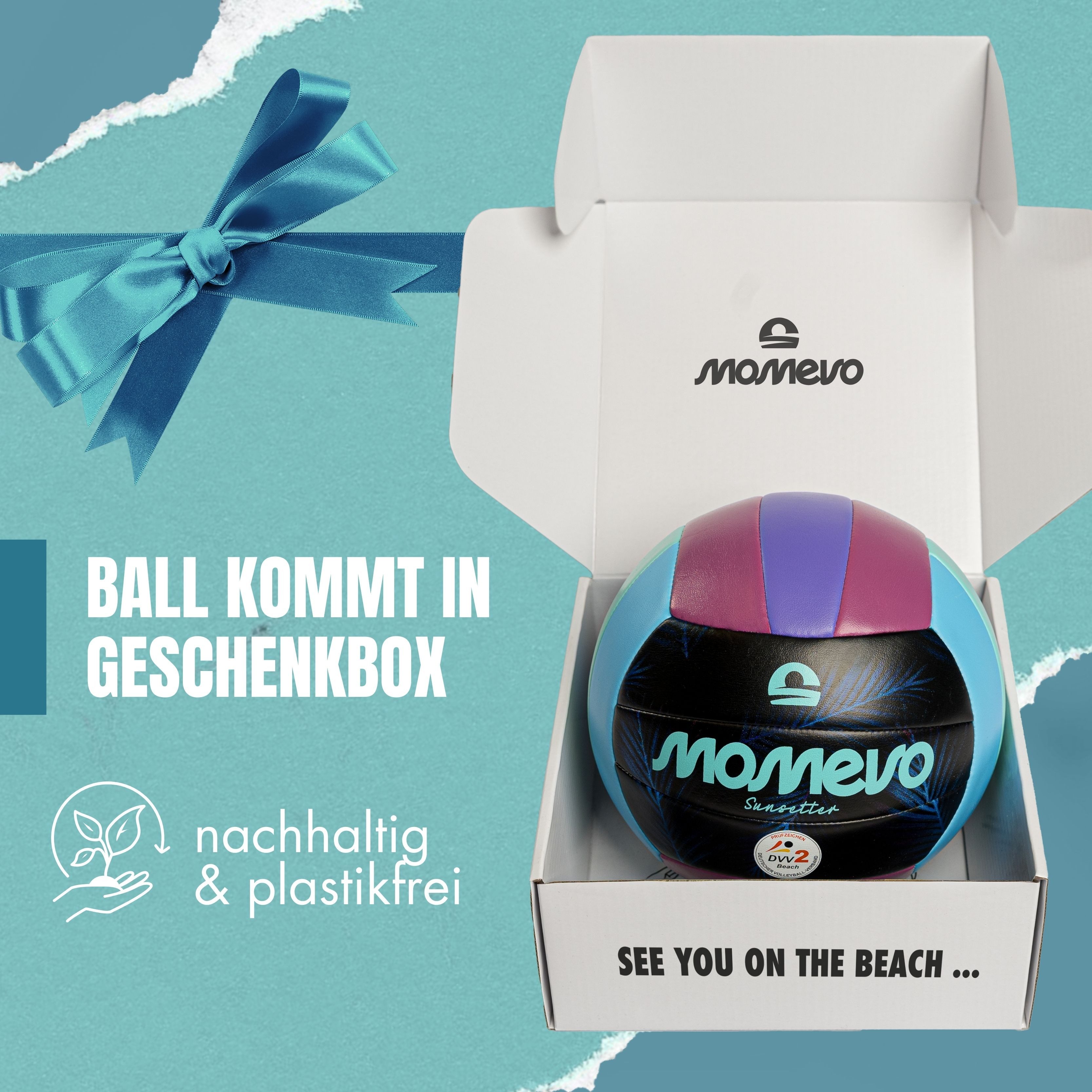 Momevo Beachvolleyball Offizieller Beachvolleyball - DVV zertifiziert, weich und robust, tolle Geschenkidee