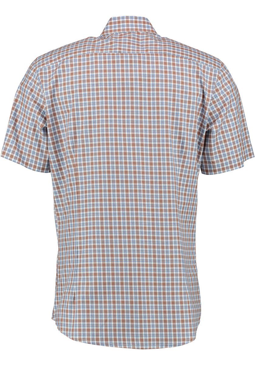 OS-Trachten Trachtenhemd Azecu Kurzarmhemd mit auf Brusttasche der mittelbeige Hirsch-Stickerei
