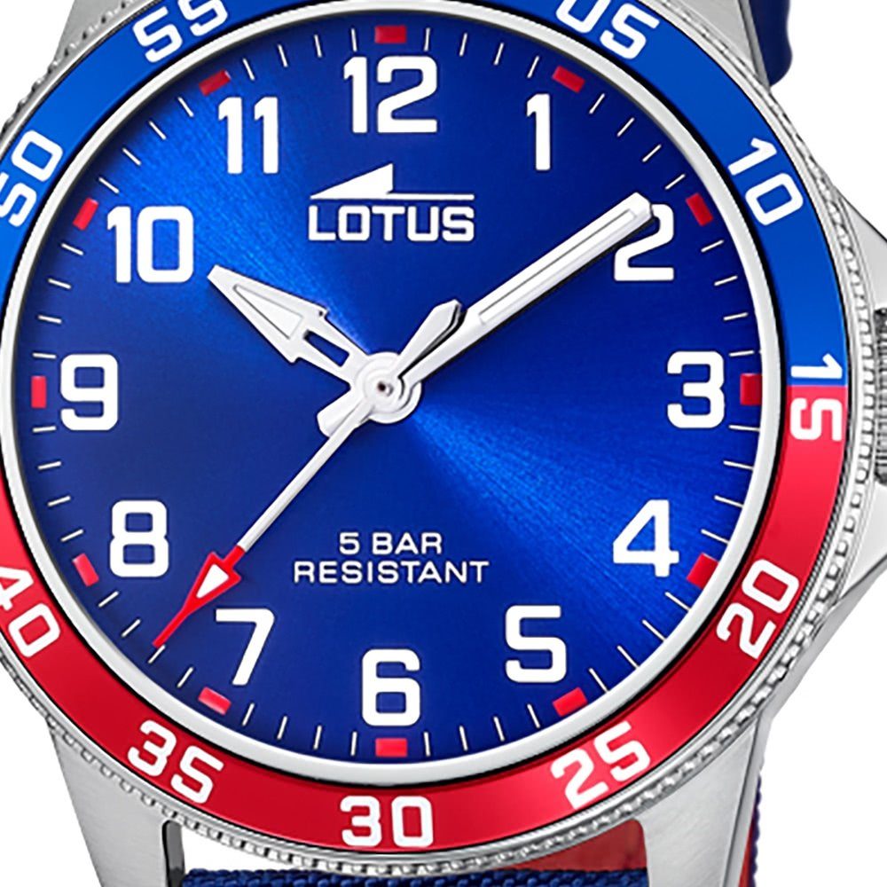 Lotus Quarzuhr Lotus Jugend Armbanduhr Junior 18787/1, (Analoguhr), Jugenduhr rund, mittel (ca. 36mm) Lederarmband blau, rot