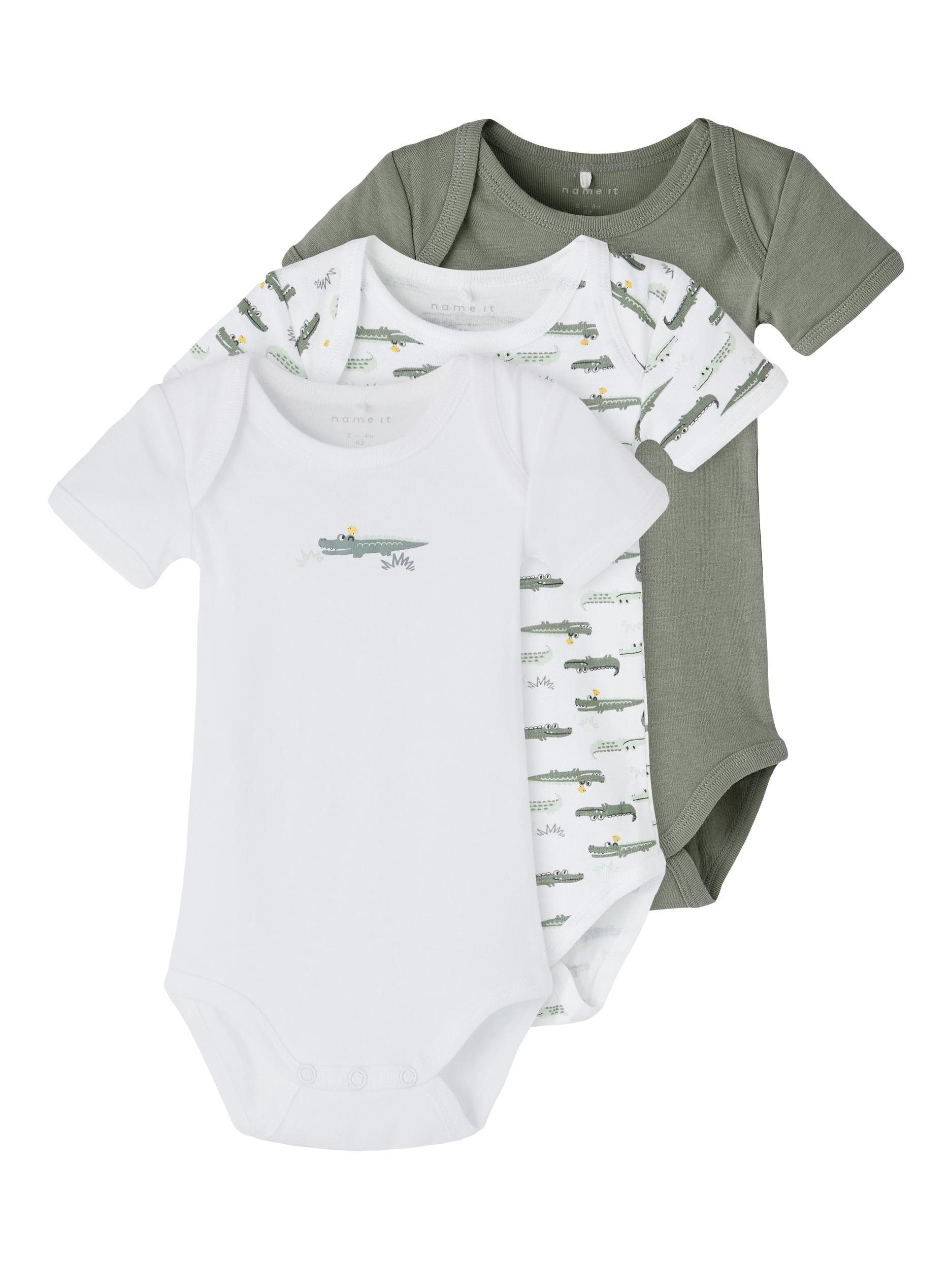 Name It Kurzarmbody Name It 3er Pack Unisex kurzarm Baby Bodys (3-tlg., 3er-Pack) mit Druckknöpfen im Schritt, ohne kratzige Halsetiketten | Shirtbodies