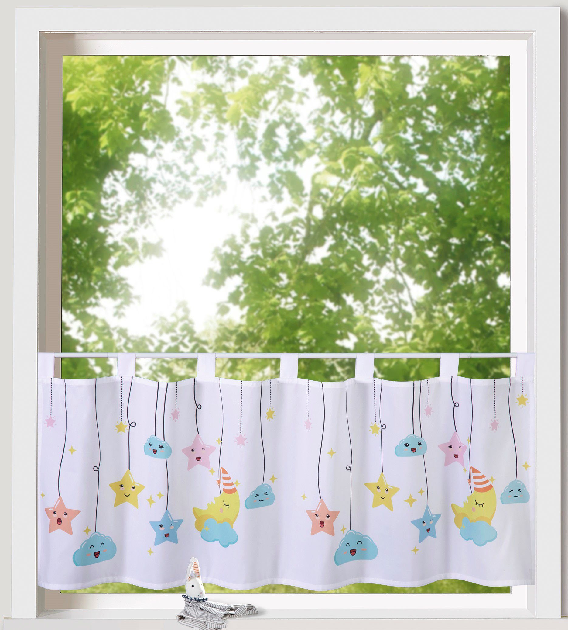 Weckbrodt Scheibengardine Emma (1 St), Schlaufen, blickdicht, Microfaser, Bistro, Voile, Kinder, bedruckt, HxB 45x120cm, Gardine, Store