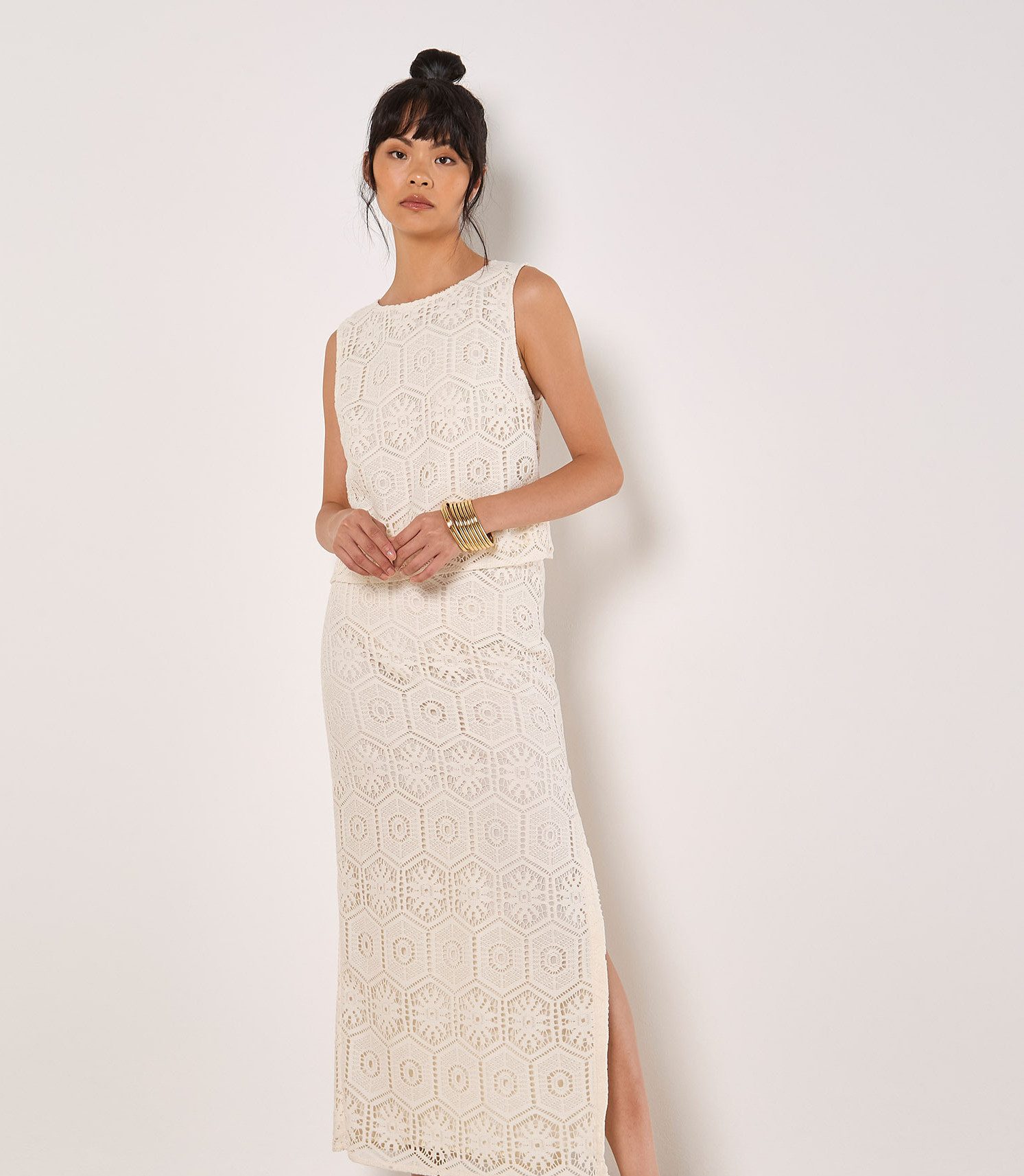 Apricot Spitzentop Häkelspitzen Top mit Schlüssellochausschnitt günstig online kaufen