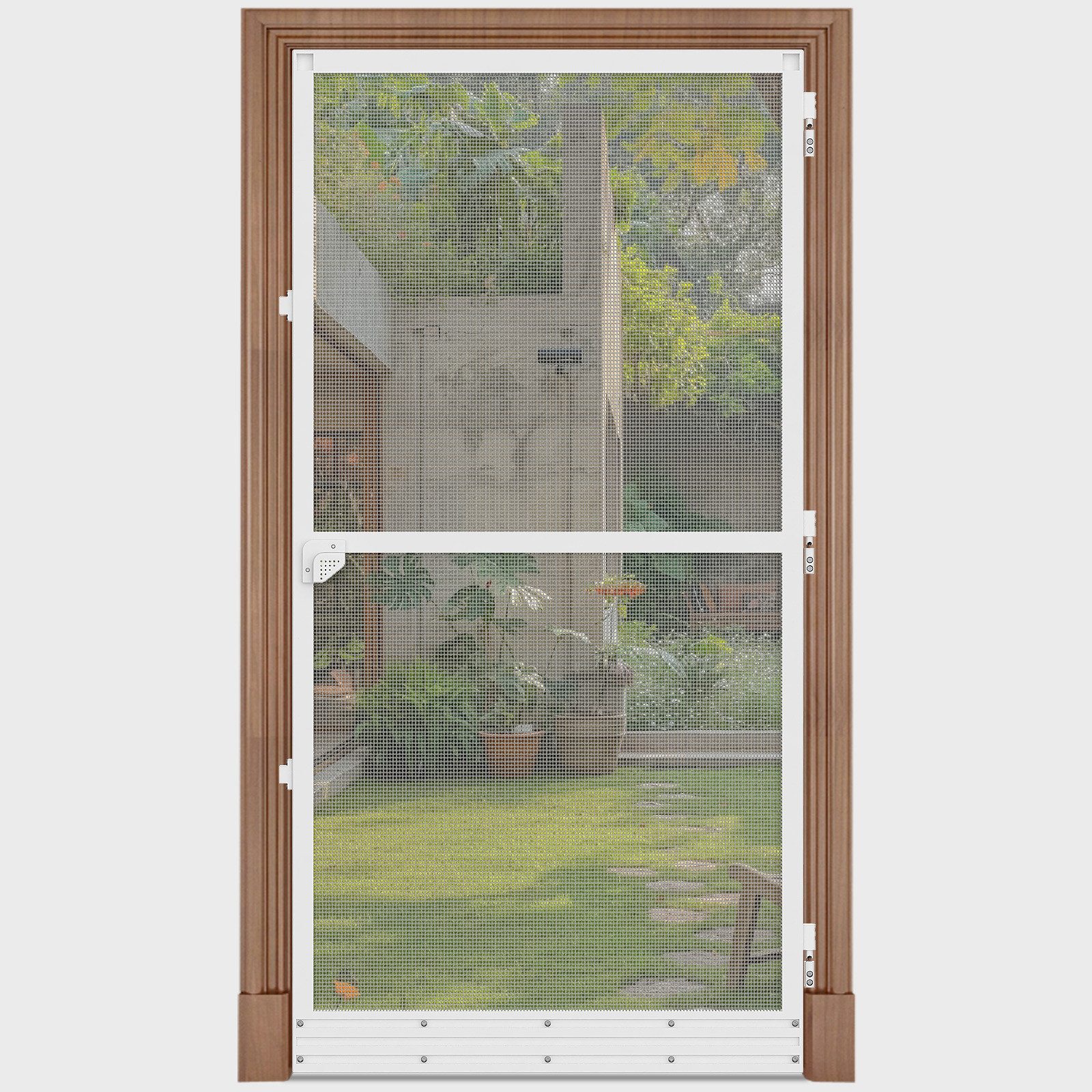 Ferghana Insektenschutz-Tür Fliegengitter mit Automatischem Türschließer & Magnetstreifen, (Insektenschutztür mit Trittschutz Aluminiumrahmen, Lüftung & Durchsicht, Wespen Fliegen Mückenschutz), für Balkon- und Terrassentür, 2 Größen wählbar