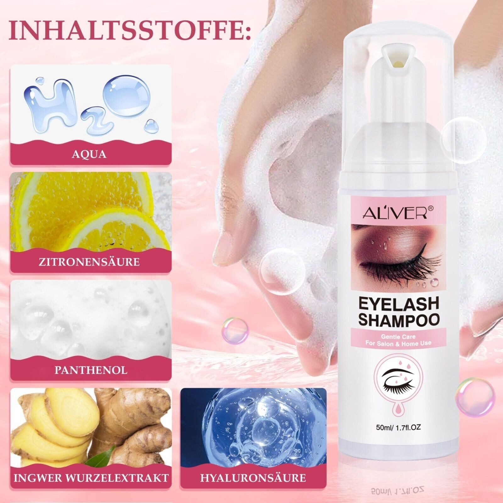 ALIVER Wimpernpflege-Set Wimpernshampoo Schaumreiniger Cleanser Wimpernverlängerung, 1-tlg., Wimpernshampoo
