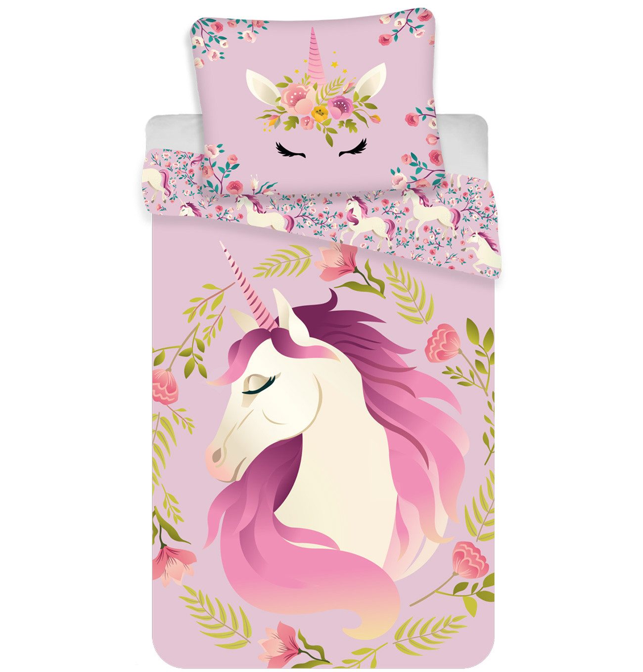 Bettwäsche Einhorn Unicorn Wende Bettwäsche für 135/140x200 cm rosa