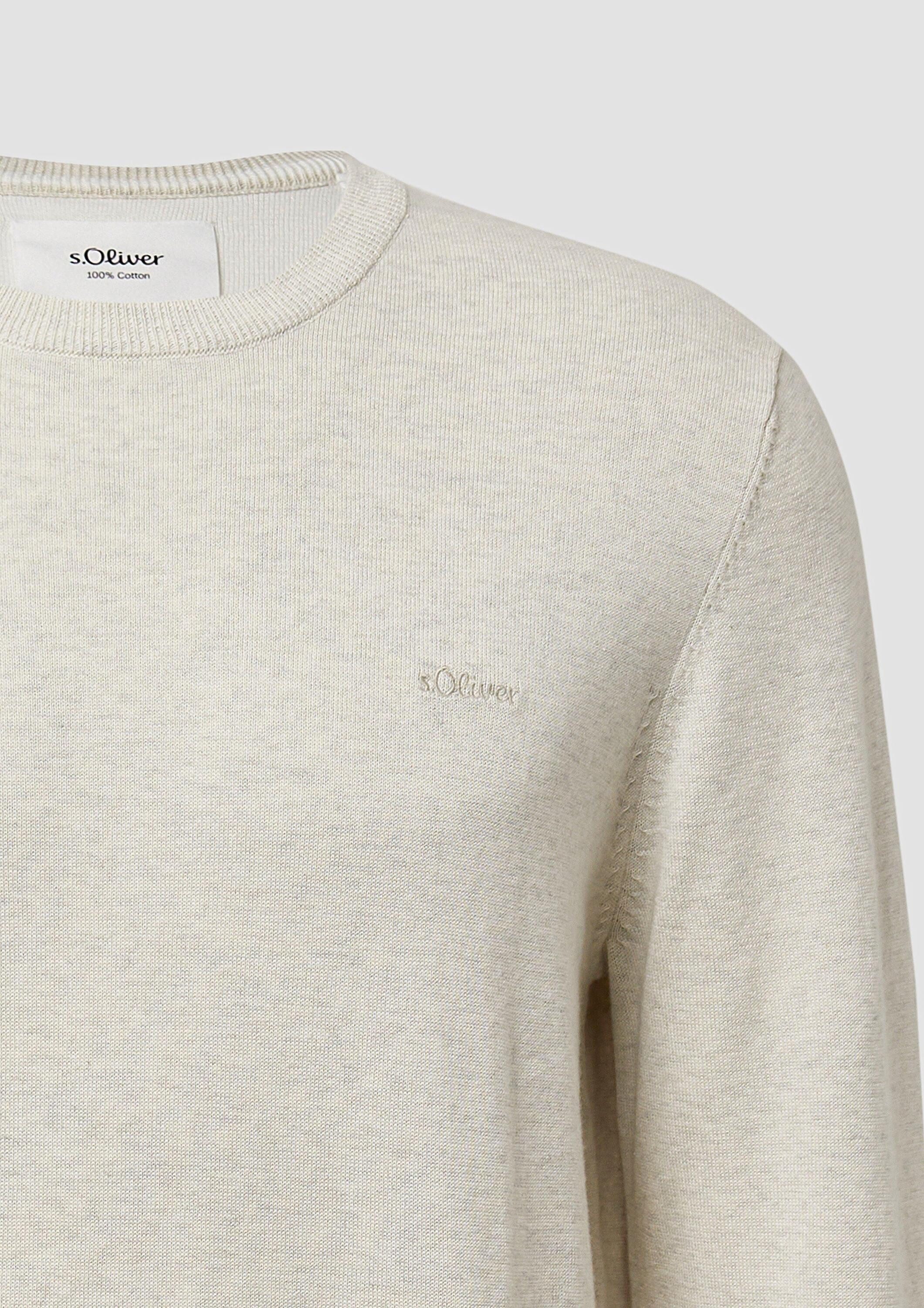 s.Oliver Longpullover Strickpullover Baumwollpullover mit Logo-Stickerei