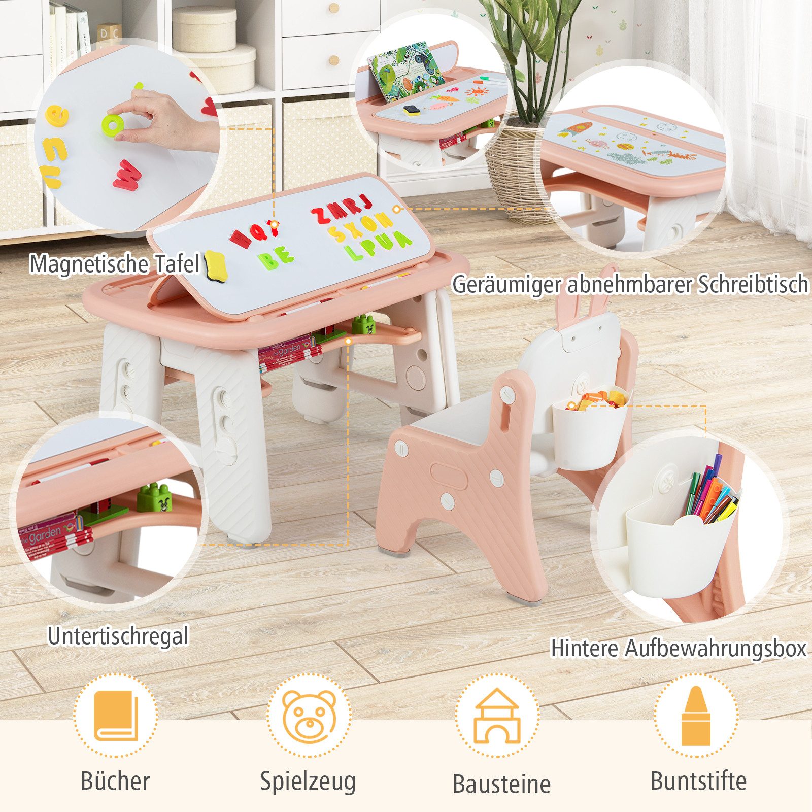KOMFOTTEU Kindertisch, Kindersitzgruppe höhenverstellbar mit Straum