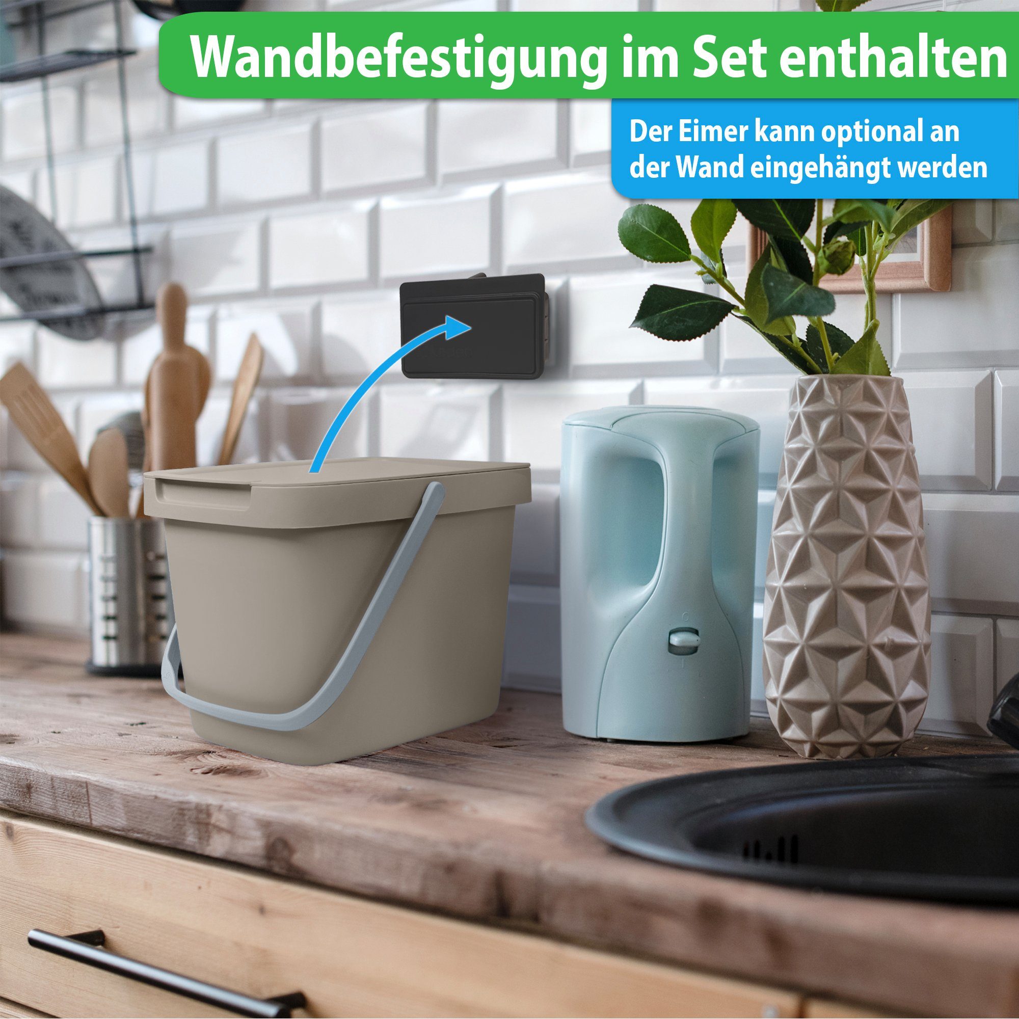 YourCasa Biomülleimer YourCasa® Biomülleimer Küche 6L Komposteimer für alltäglichen Biomüll, Mit Wandhalterung