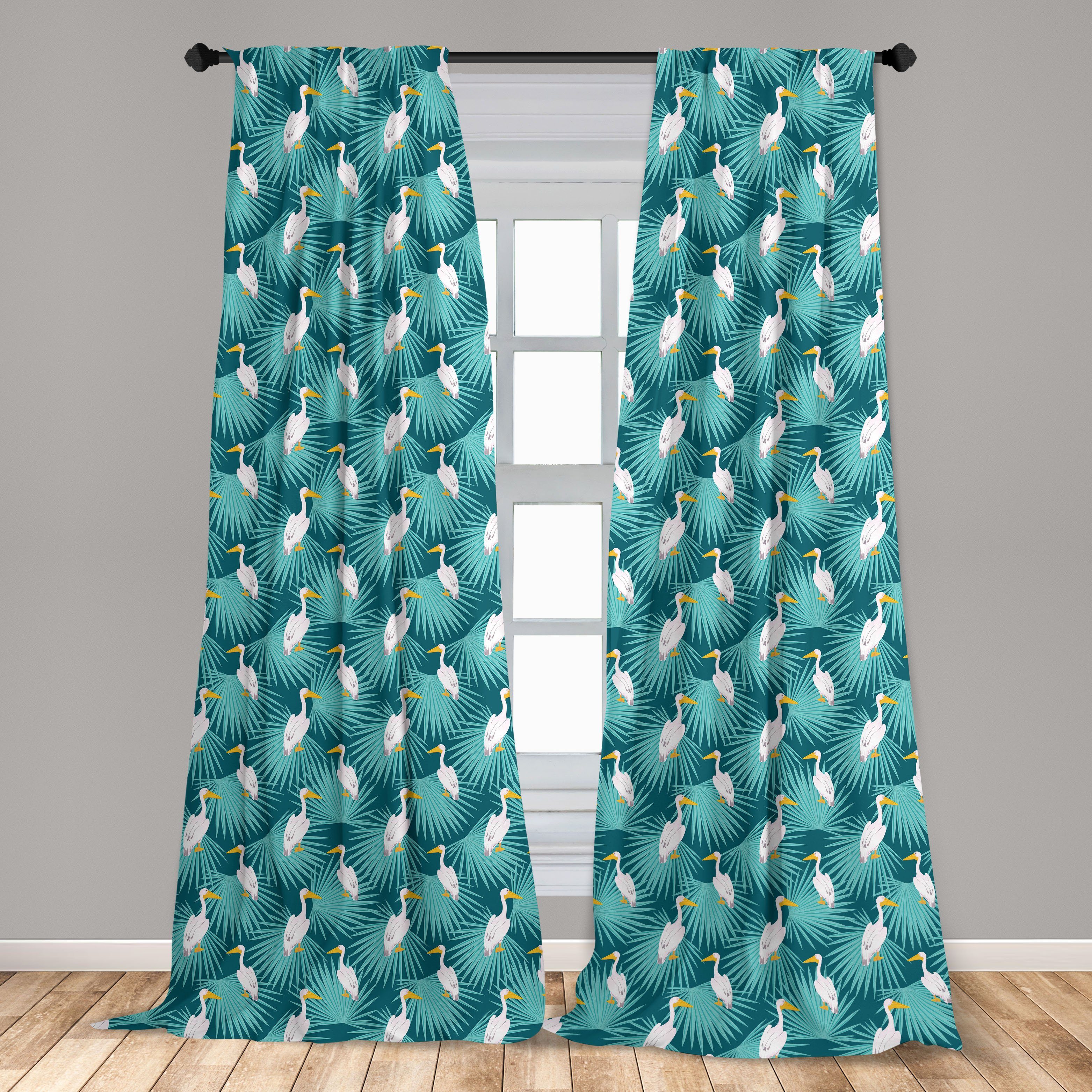 Gardine Vorhang für Palm Wohnzimmer Abakuhaus, Hawaiian Exotisch Schlafzimmer Areca Microfaser, Dekor, Pelicans