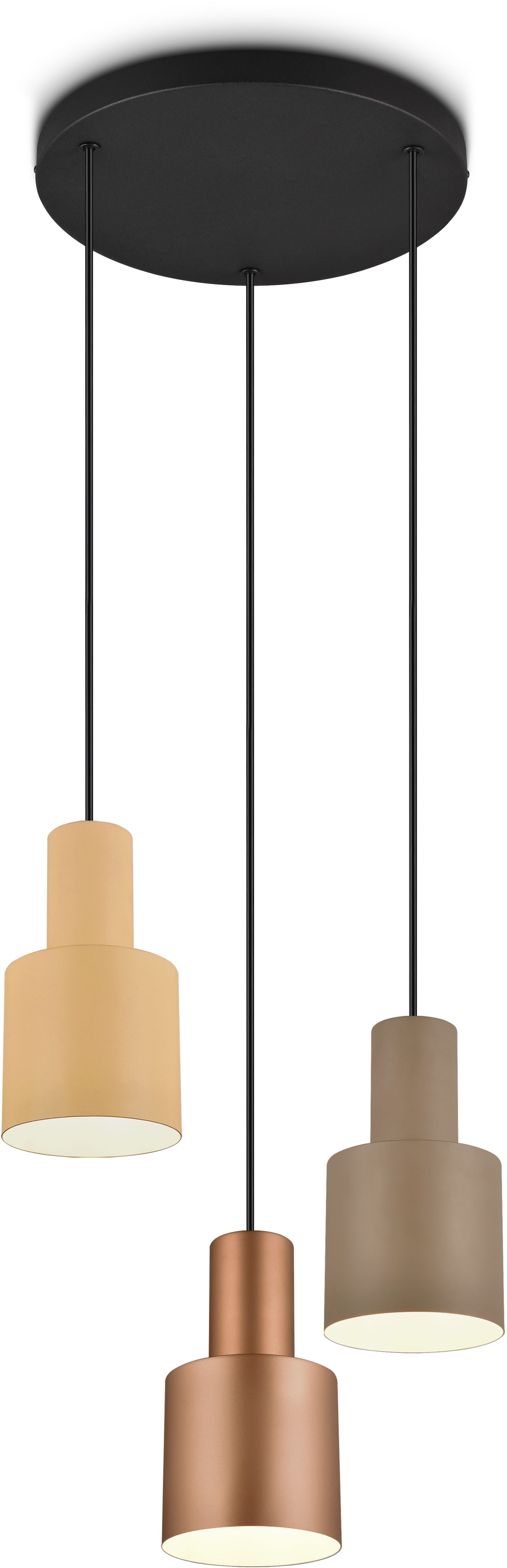 TRIO Leuchten Pendelleuchte AGUDO, Hängelampe 3-flammig exkl 3xE27 max 40W höhenverstellbar, Leuchtmittel wechselbar, warmweiß - kaltweiß, mehrfarbige Lampenschirme in beige taupe & coffee, Esszimmerlampe