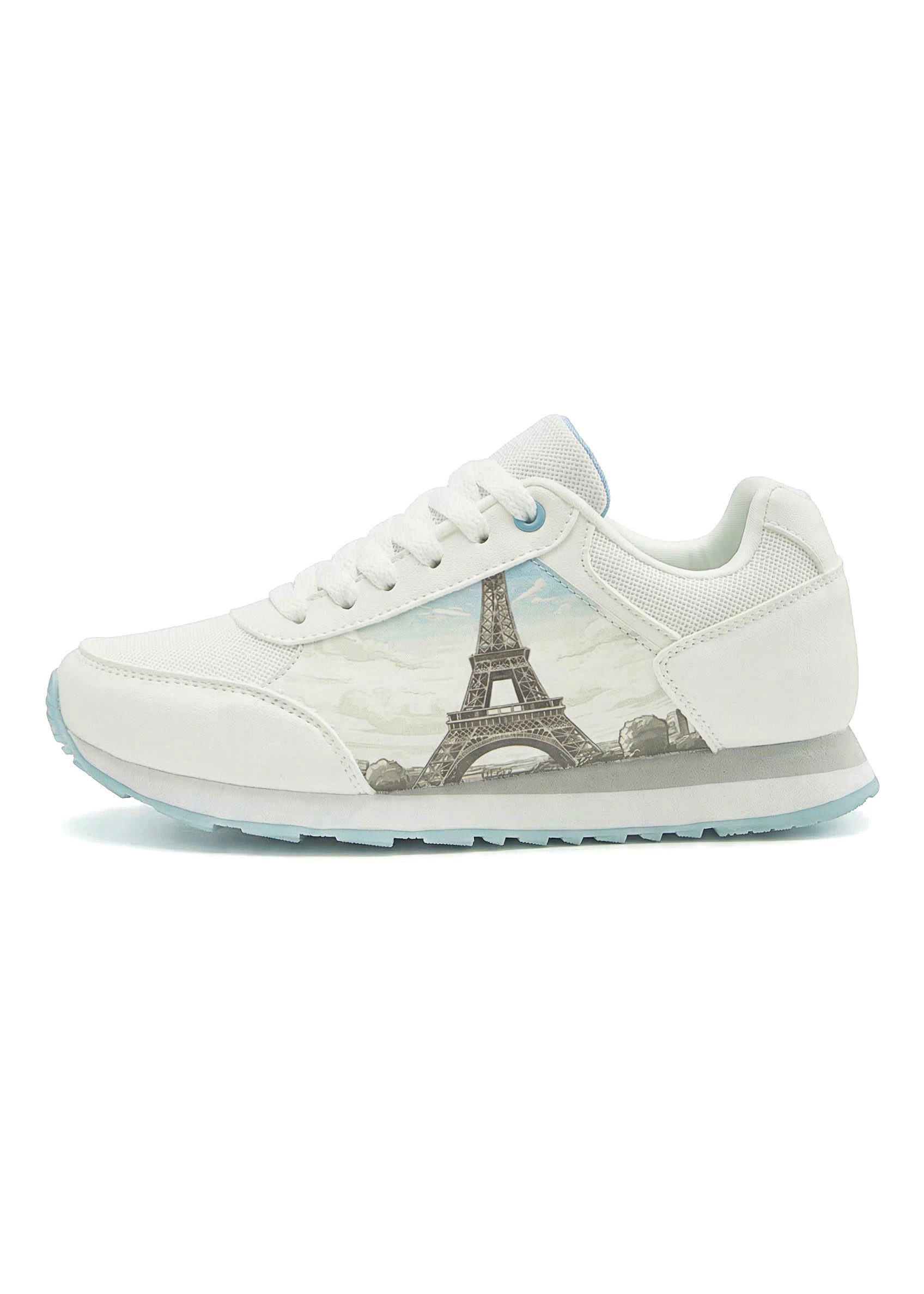LASCANA Freizeitschuh, Schnürhalbschuh, Sneaker NEU mit raffiniertem Städte-Druck und herausnehmbarer Innensohle