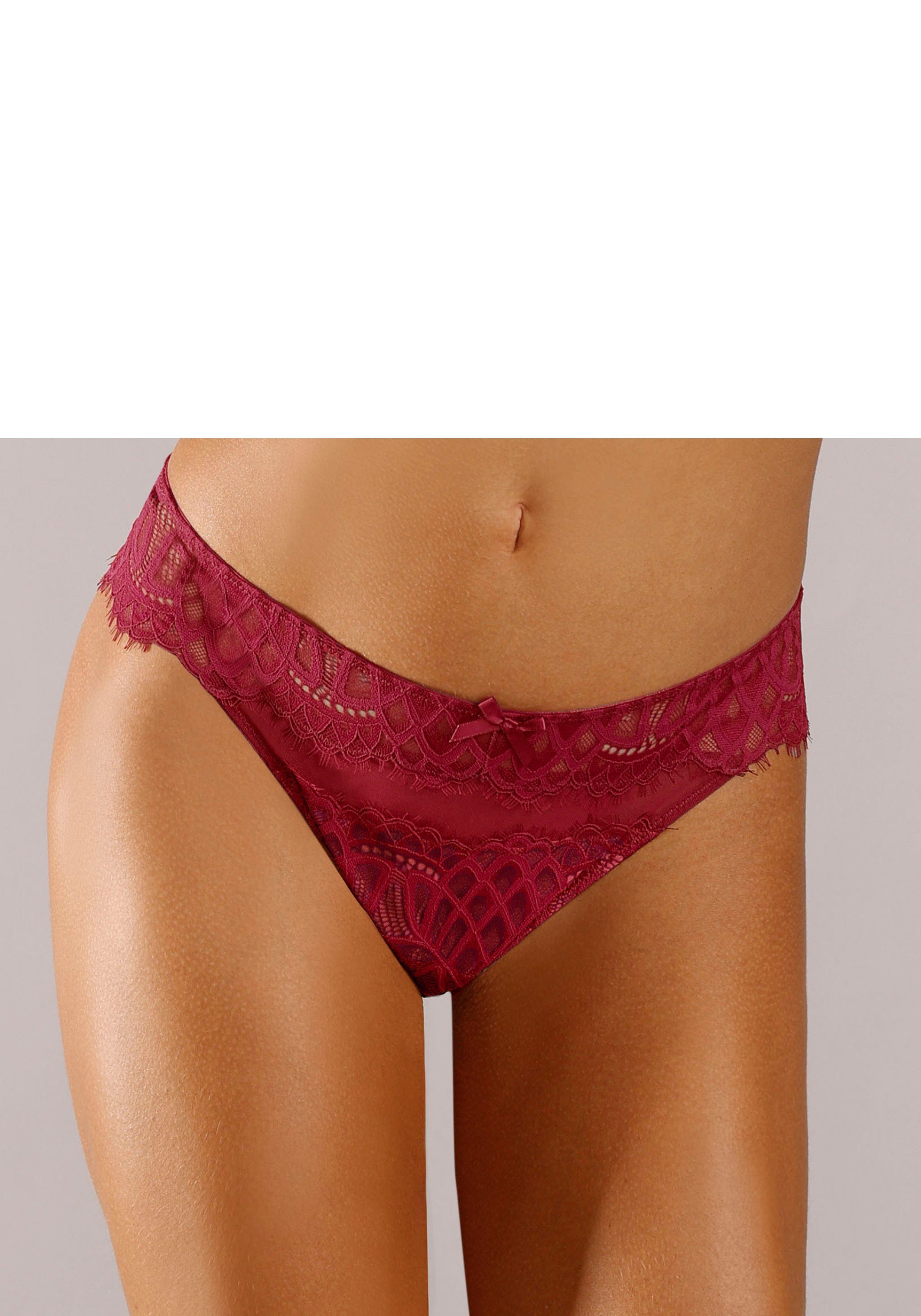 LASCANA String LASCANA String transparenter anteilig Material Spitze, aus aus dezent sangria-rot recyceltem