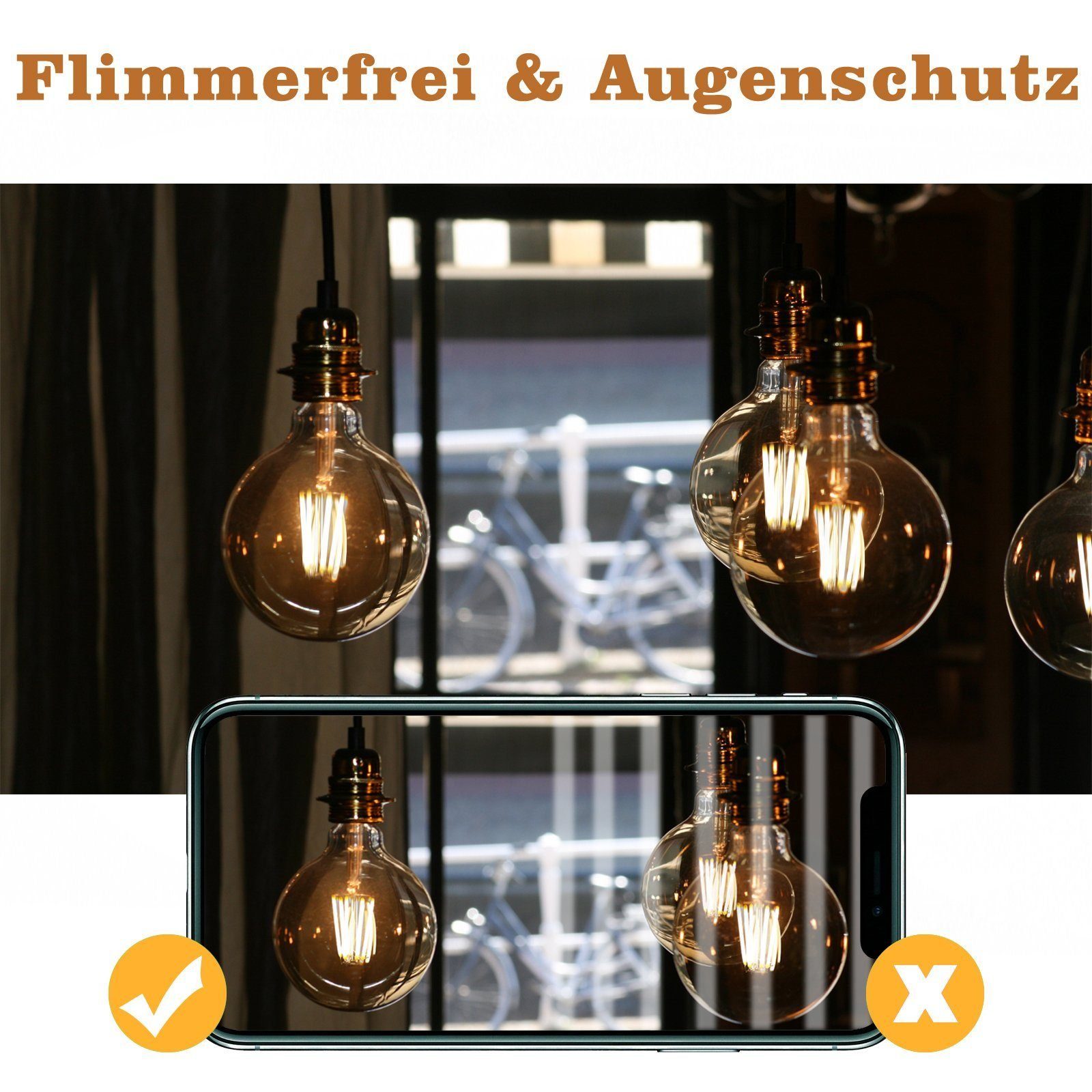 ZMH LED-Leuchtmittel 2 Stück LED Glühbirne E27 Vintage Lampe - G95 Warmweiß, E27, 2 St., Birne Glas Antike Energiesparlampe für Haus