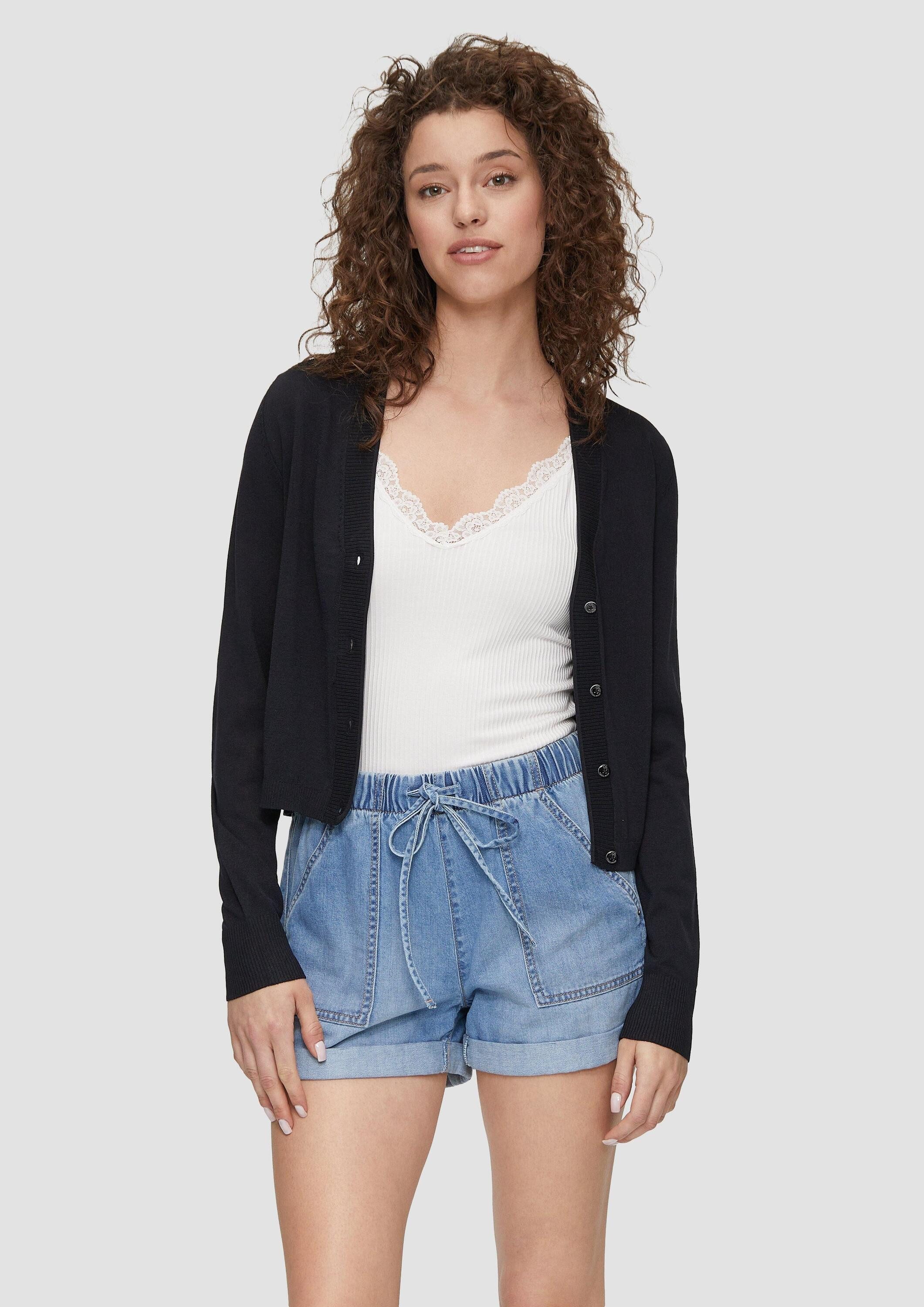 QS Cardigan Strickjacke Strickjacke aus Viskosemix mit Rollsaum