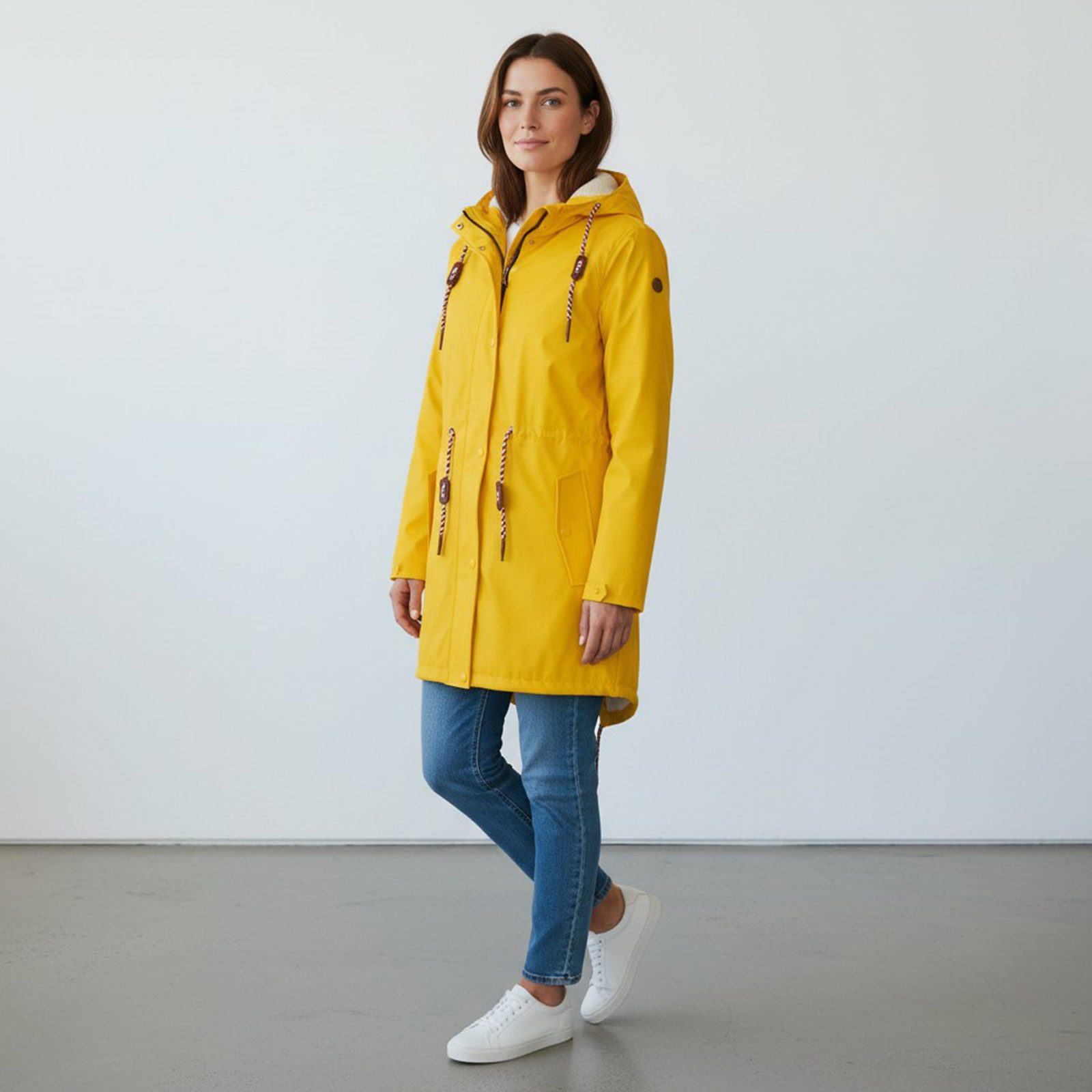 modAS Regenjacke 13309W Damen Regenmantel aus PU - Wasserdichte Jacke mit Teddy-Fleece-Futter