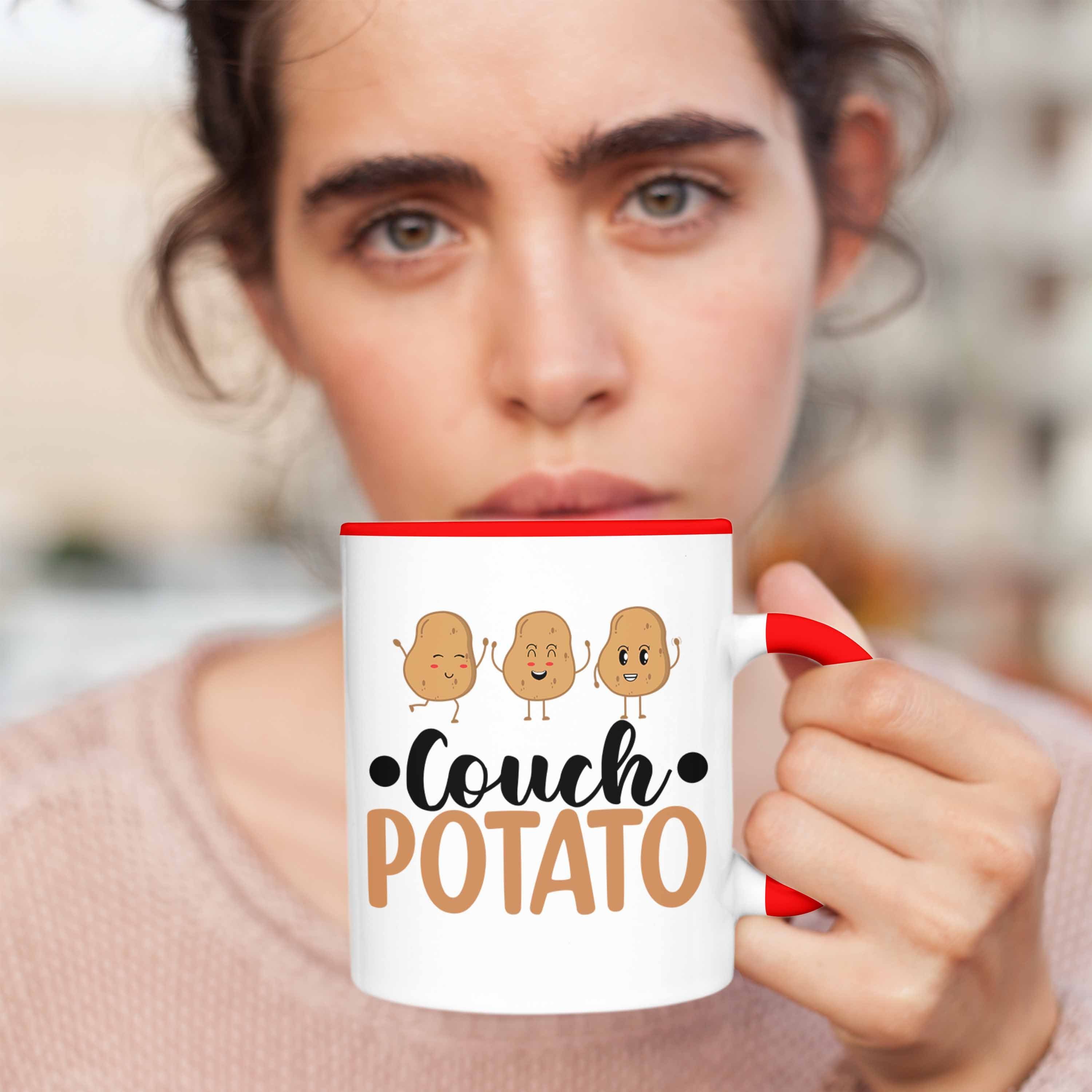 Trendation Geschenk für Trendation Faule Faulpelz Tasse Spruch für Potato Lustiger Geschenkidee - Sofa Rot Tasse Couch Chiller