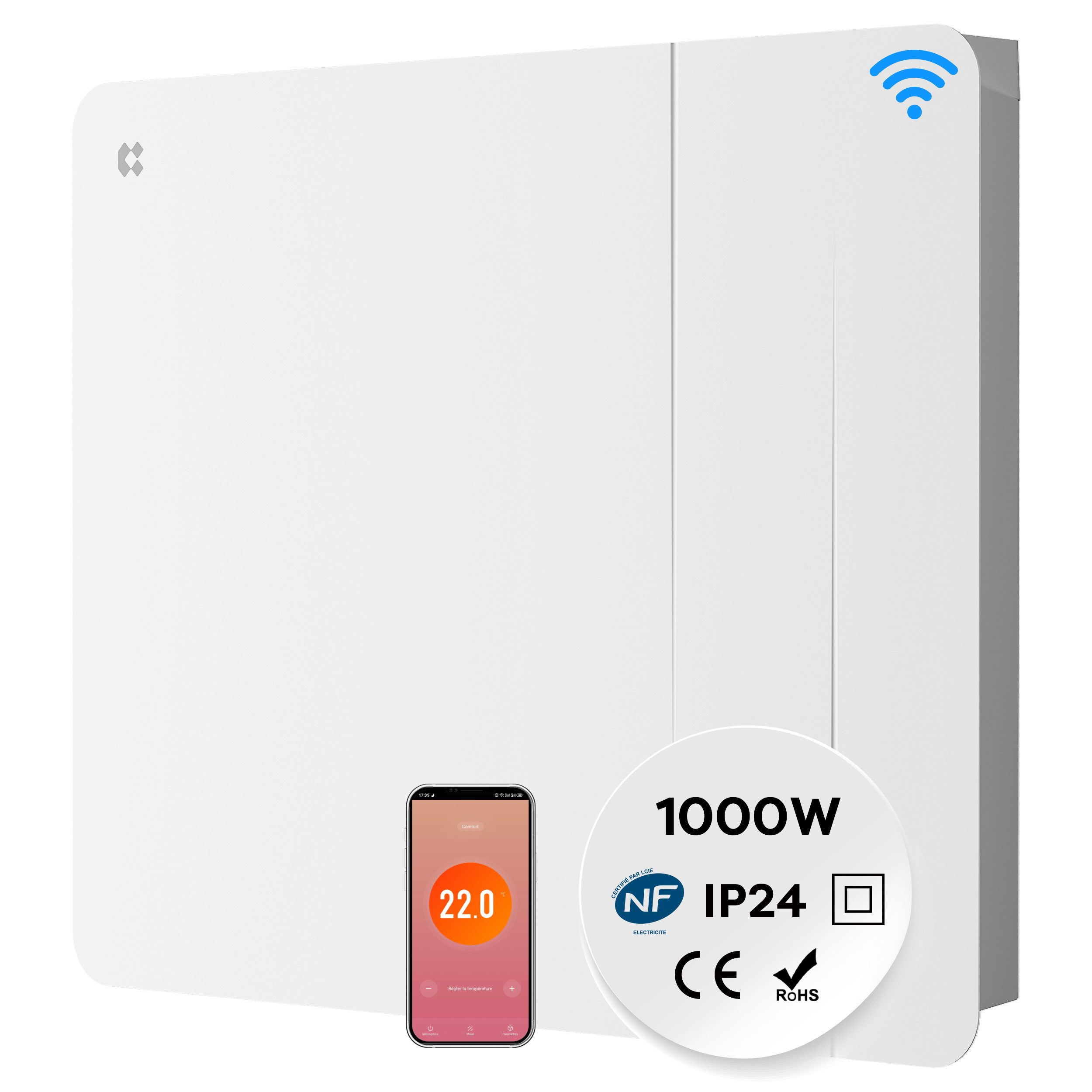 CIARRA Elektro-Heizkörper Heizgerät Smart-Heater 1000 W - 2000 W / 10–25 m², Intelligenter Keramik-heizkörper Elektroheizung Thermostat mit PID