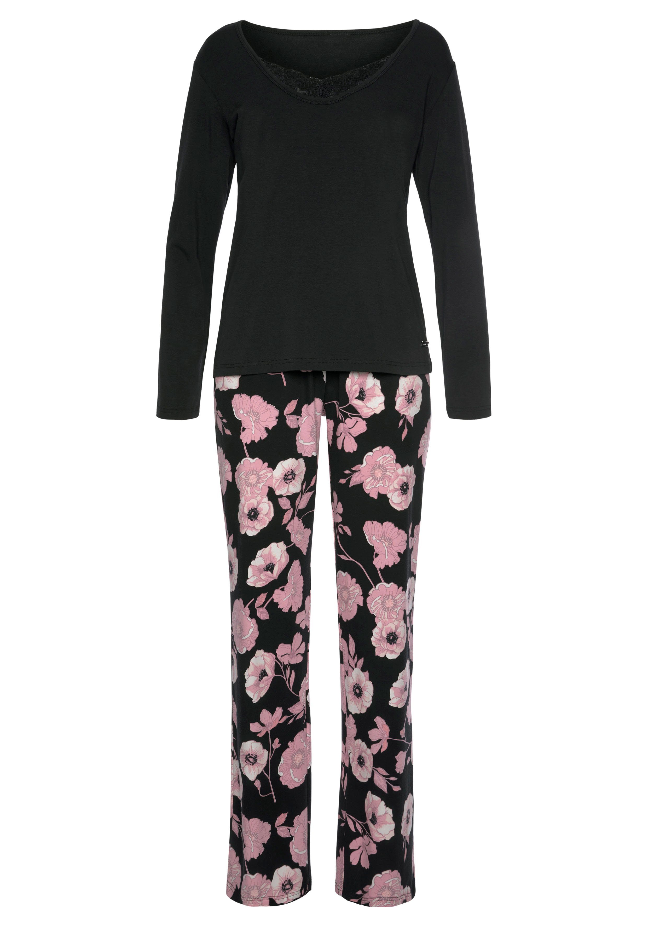 LASCANA Pyjama 2 Stk. tlg., mit Blumenmuster und Spitzendetails günstig online kaufen