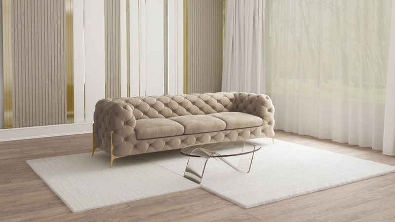 S-Style Möbel 3-Sitzer Ashley Chesterfield Sofa mit Goldene Metall Füßen, mit Wellenfederung