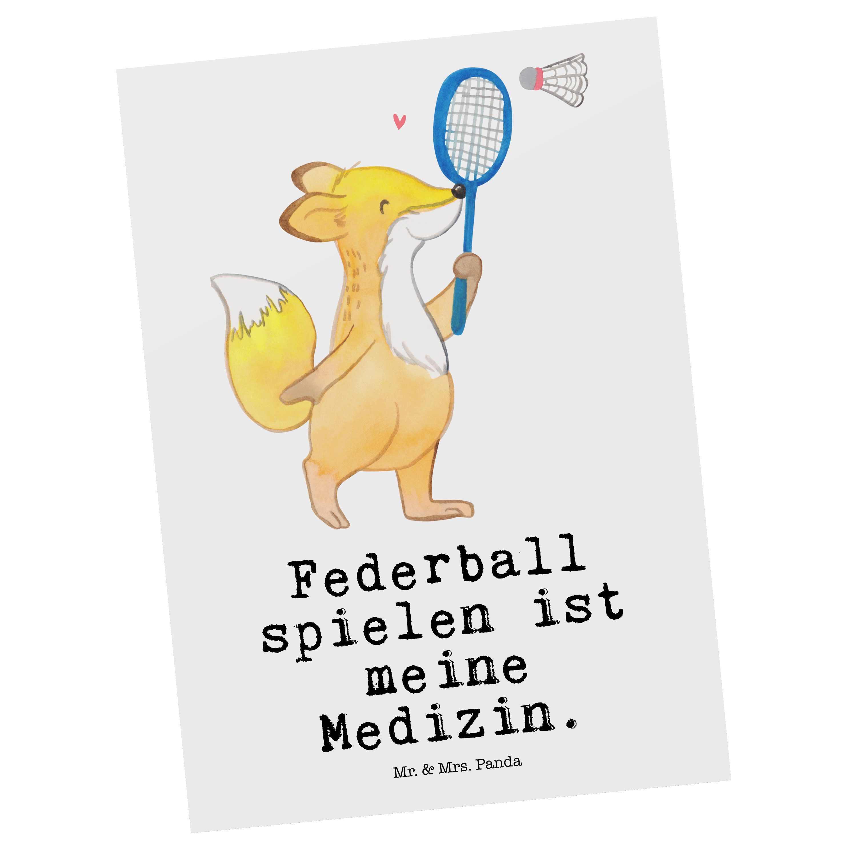 Mr. & Mrs. Panda Postkarte Fuchs Federball spielen Medizin - Weiß - Geschenk, Geschenkkarte, Ein