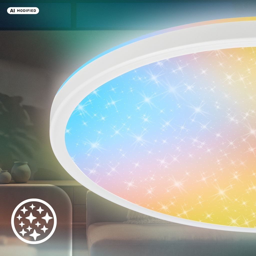 Briloner Leuchten LED Deckenleuchte LED Deckenlampe AuraGlow Dimmbar Fernbedienung Sternenhimmel, LED fest integriert, 6500K - Kaltweiß, 4000K - Neutralweiß, 3000K - Warmweiß, CCT Farbtemperatursteuerung - Warmweiß / Neutralweiß / Kaltweiß, 5500-6500K - Tageslichtweiß, 37,5x4 cm, Schlafzimmer, Wohnzimmer