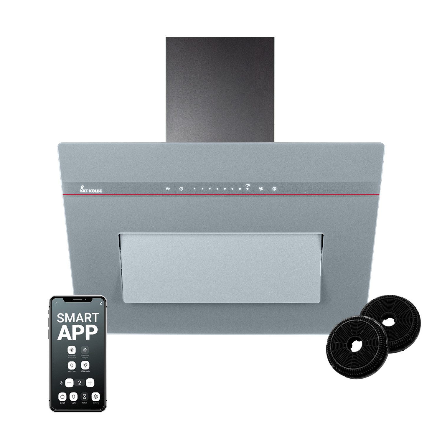 KKT KOLBE Wandhaube Dunstabzugshaube 60cm PLOOM6005G RGBW Ambientebeleuchtung Dunstabzugshaube 60cm PLOOM6005G RGBW Ambientebeleuchtung, Kopffrei / 60cm / Smarte WiFi-App / Grau / Glas / Schräghaube