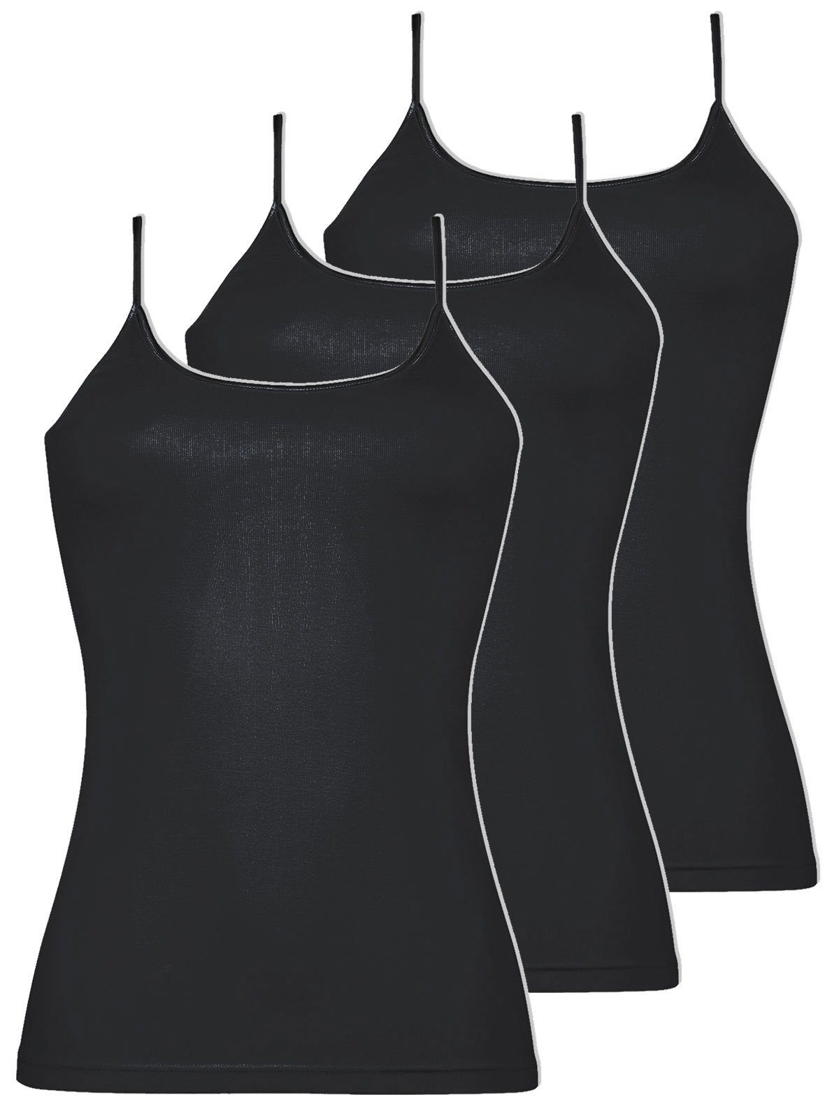 - 3-St) Achseltop (Packung, Trägerhemd schwarz Von Damen C. 3er Daily Pack Nina
