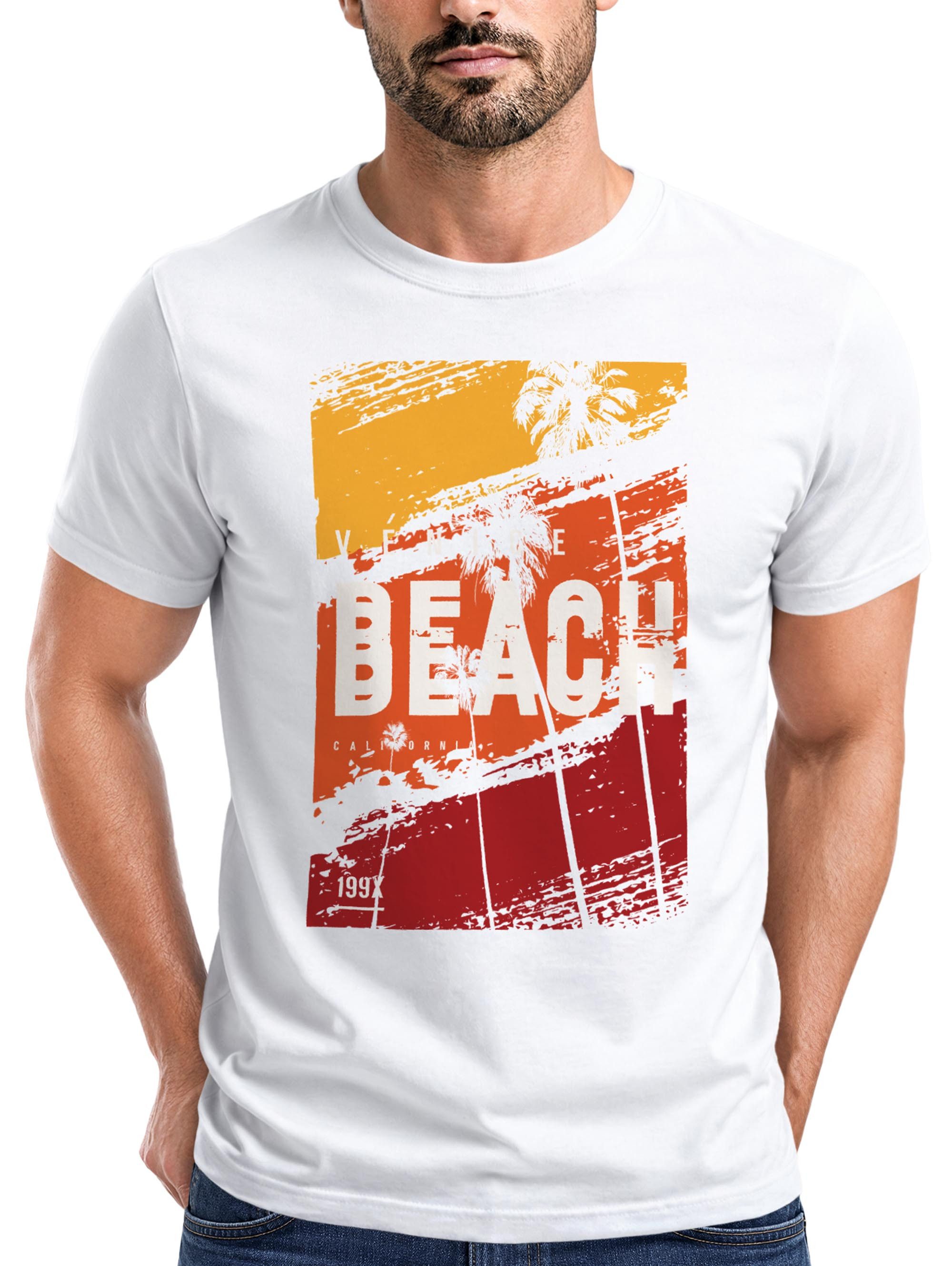 Neverless Print-Shirt Herren T-Shirt Sommer Venice Beach Surfing Motiv Aufdruck Strand mit Print