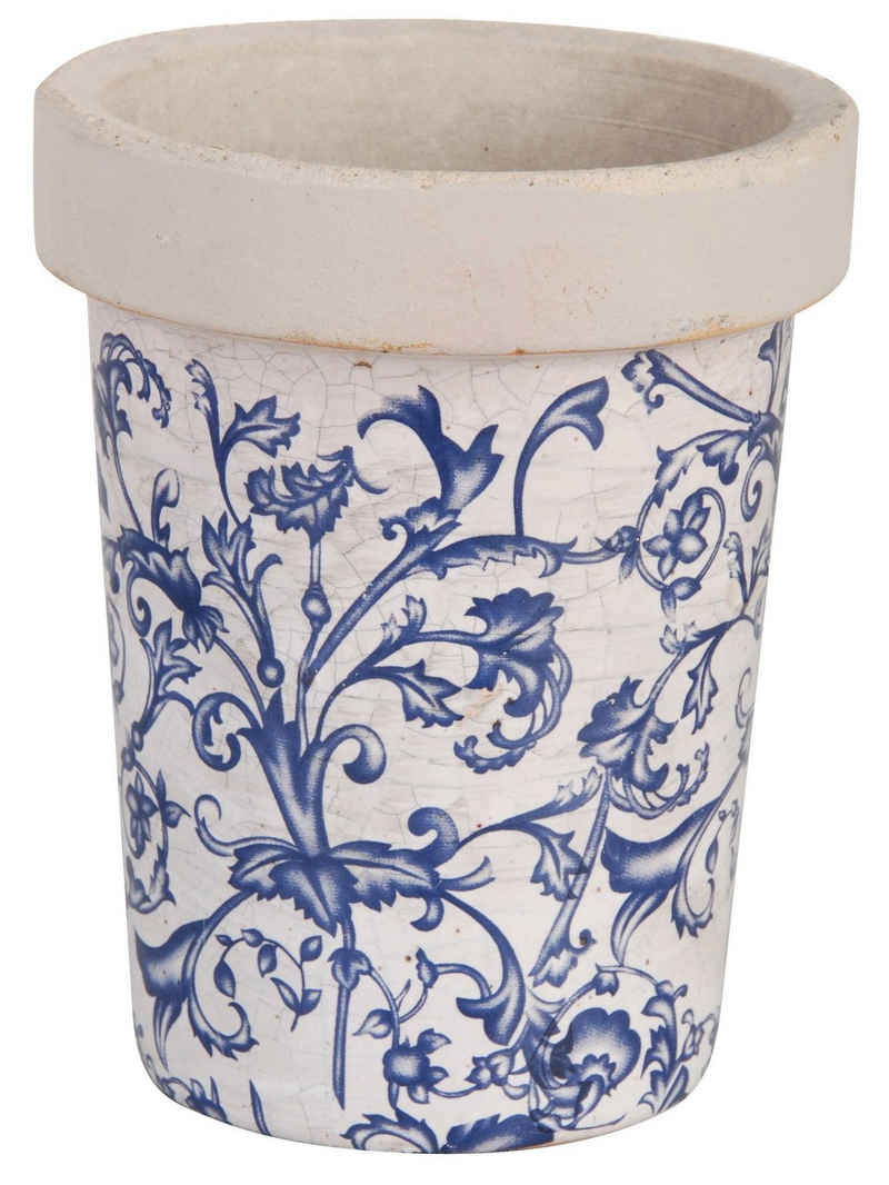 esschert design Übertopf Blumentopf in weiß - blau aus Keramik