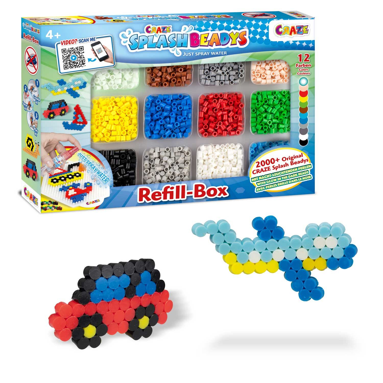 CRAZE Bastelperlen Splash Beadys Bastelset Nachfüll-Box Steckperlen Wasserperlen, (Nachfüllset Steck-Perlen), Ohne Büglen - Wasser genügt