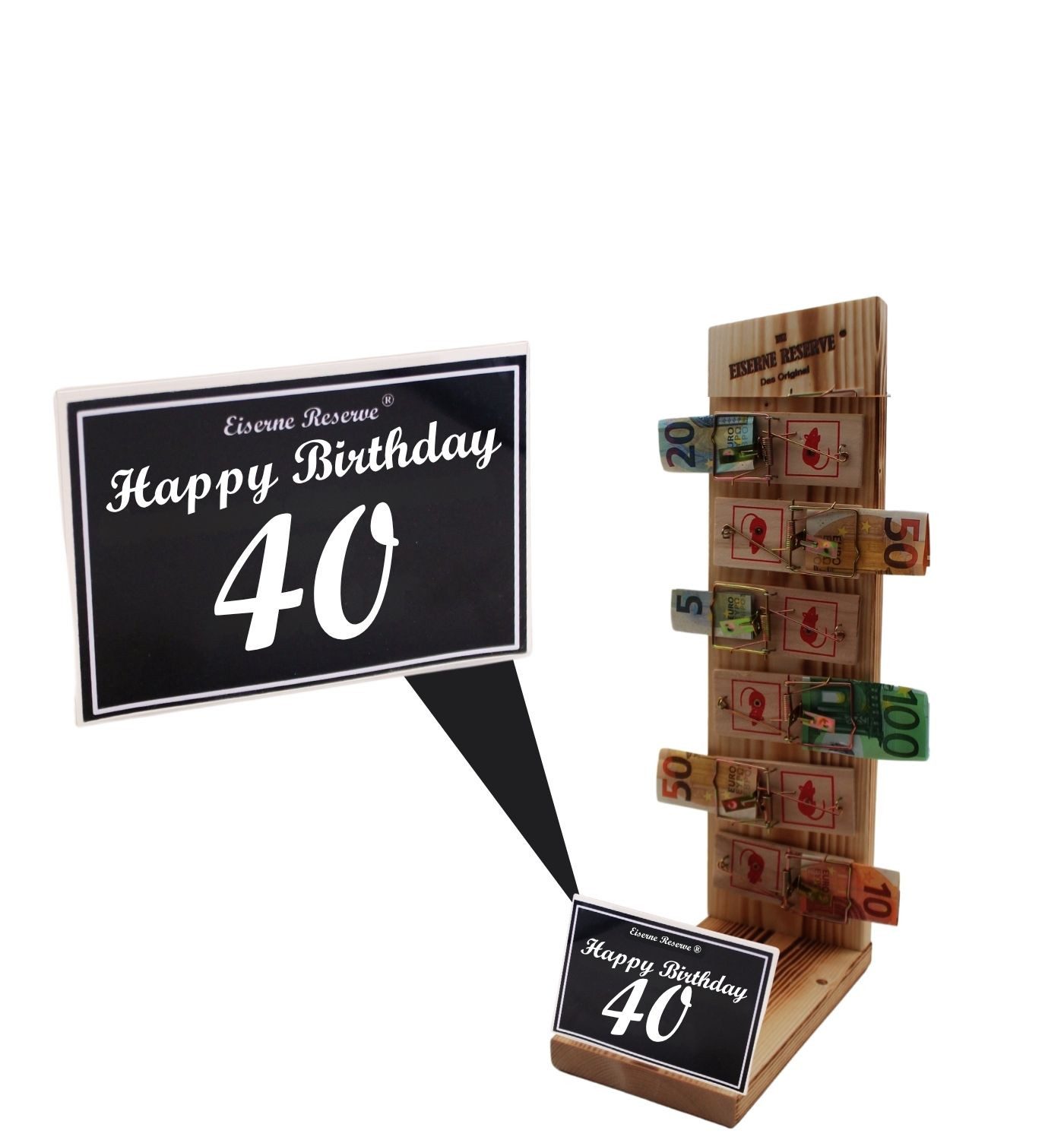 Eiserne Reserve® Geschenkbox 40 Happy Birthday - Eiserne Reserve Mausefalle Premium 6er Geldgeschen