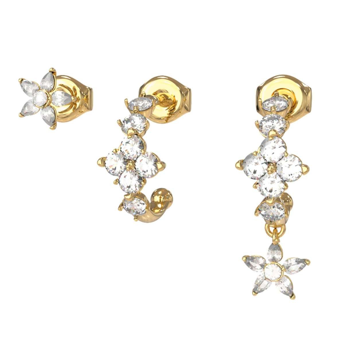 Guess Paar Creolen JUBE06035JWYGT/U, für Damen 3er-Set und Stecker Flowers