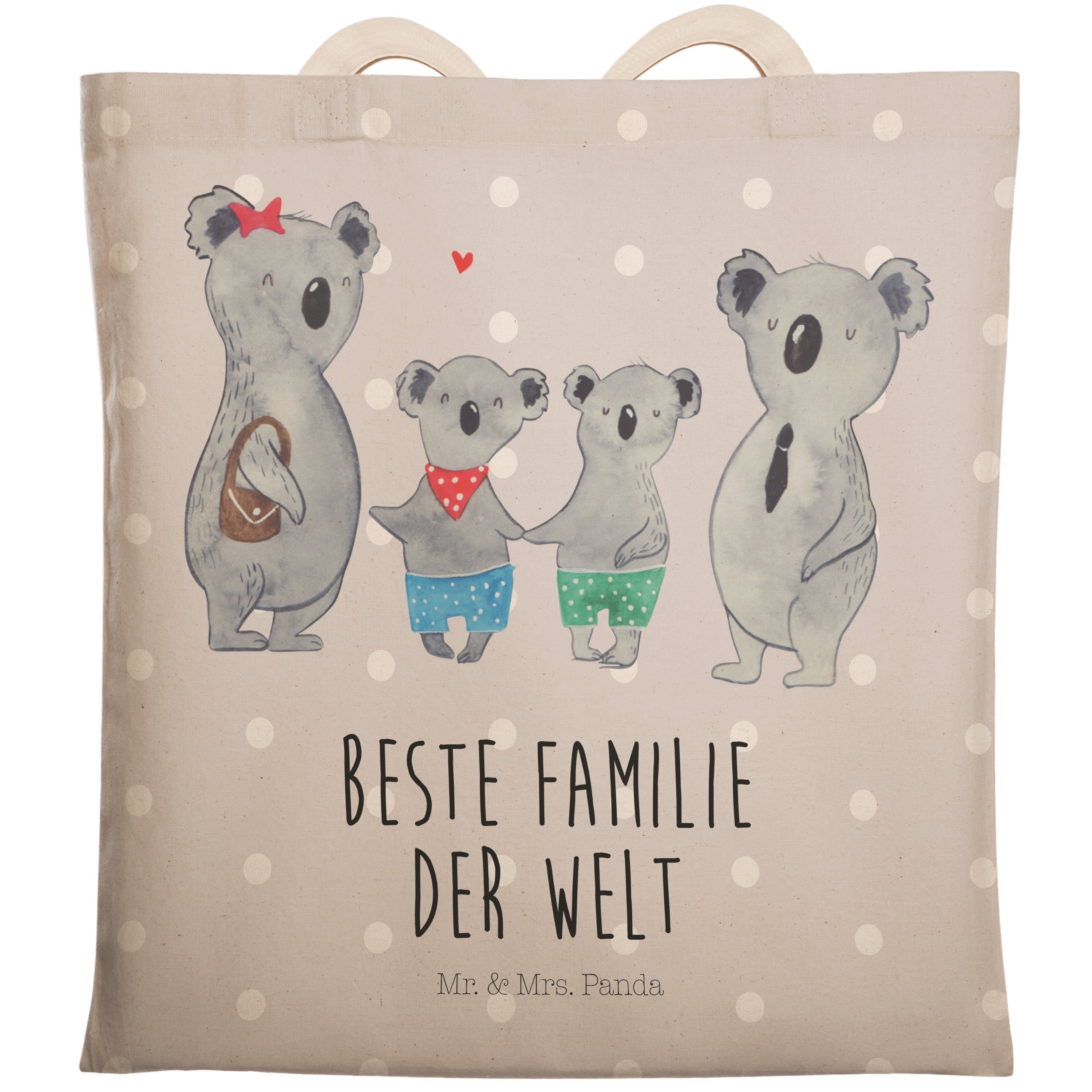 Familienleben, Pastell - Geschenk, (1-tlg) Beutel, - Mrs. Mr. Grau zwei Koala Tragetasche Panda & Familie