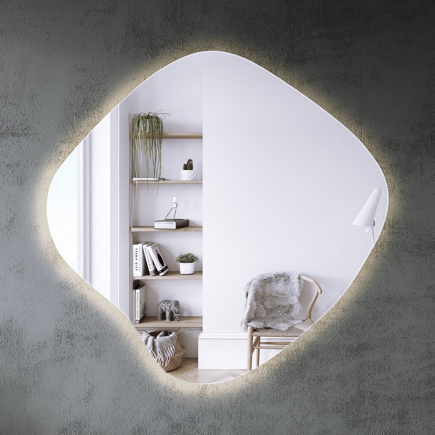 Tulup LED-Lichtspiegel Unförmiger Spiegel Klecks Beleuchtet Bad Wandspiegel günstig online kaufen