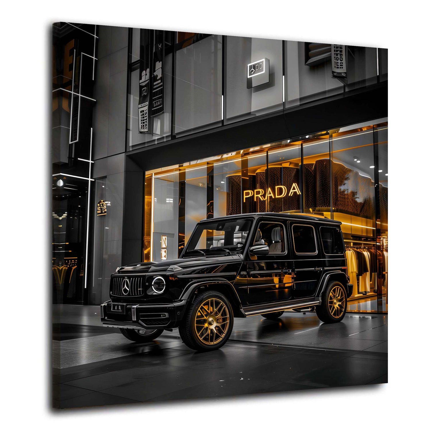 Artedinoi Leinwandbild Luxusauto Mercedes G-Klasse Mode Boutique Leinwandbild Wandbild Kunstd, Luxus-Geländewagen vor Boutique