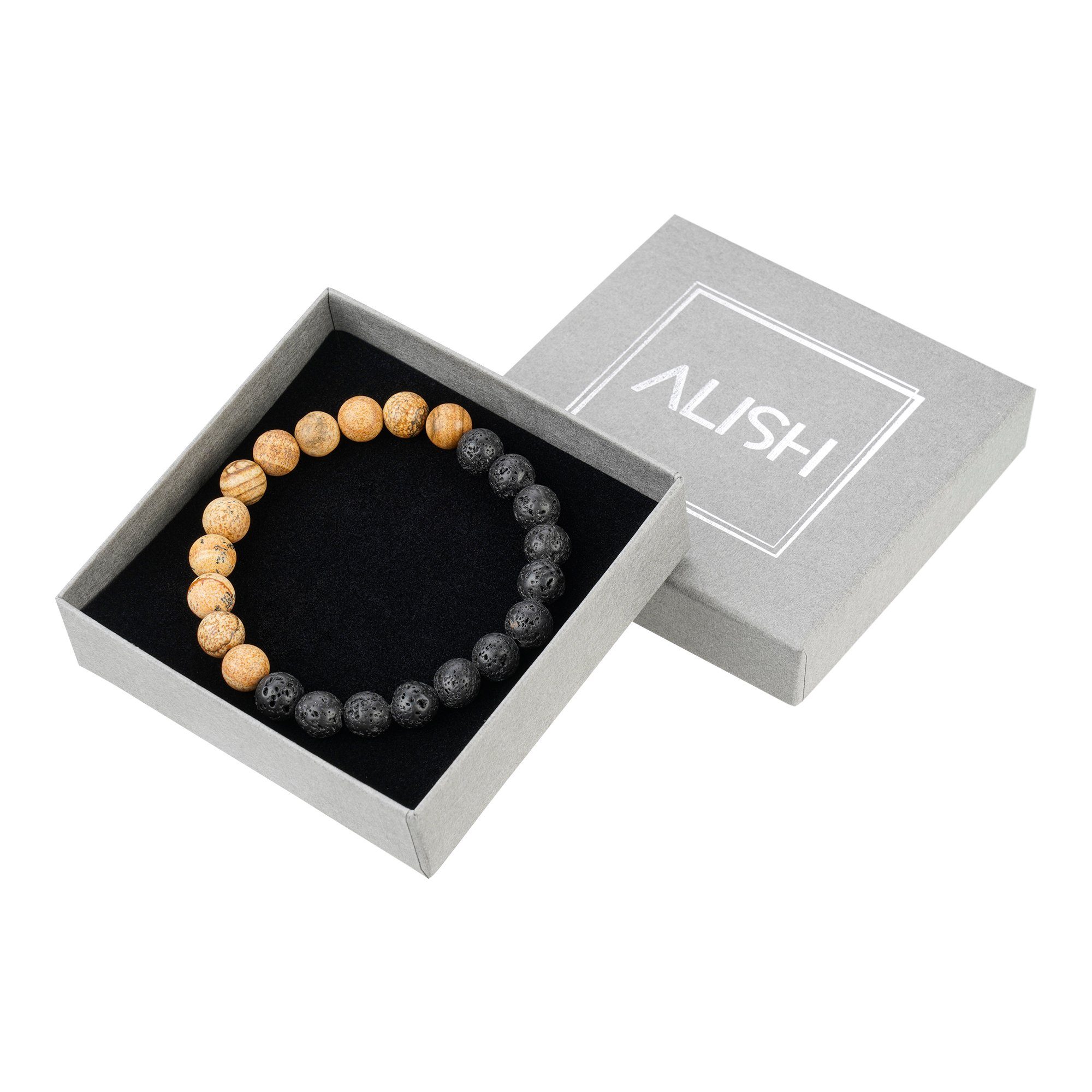 ALISH Perlenarmband Pure und mit Energy / Jaspis Lavastein/Unisex Armband Perlen 8 mm