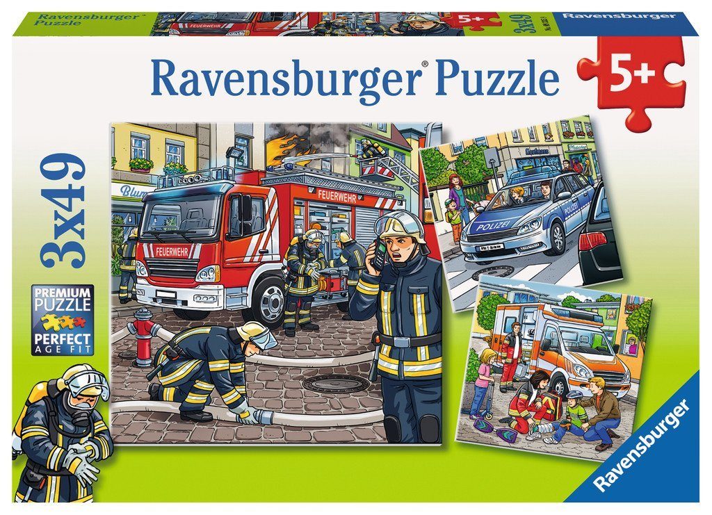 Ravensburger Puzzle 3 x 49 Teile Ravensburger Kinder Puzzle Helfer in der Not 09335, 49 Puzzleteile