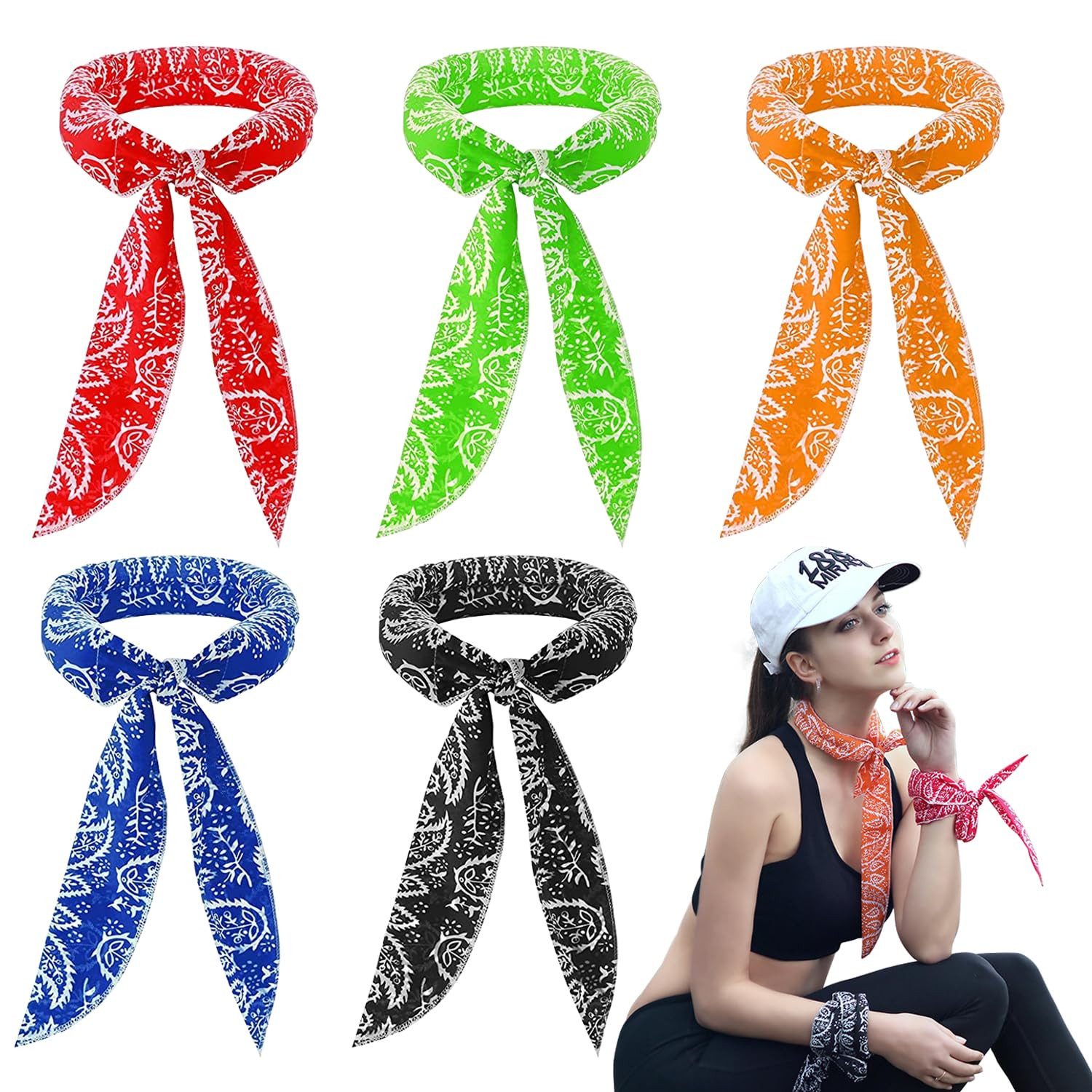 nsihing Sporthandtuch Kühlendes Handtuch, 5 Stück Ice Cooling Schal, (100 x 5 cm Sports Kühltuch für Männer und Frauen, 10-St), für Outdoor Schals und Sommerfest Beim Schwimmen und Training