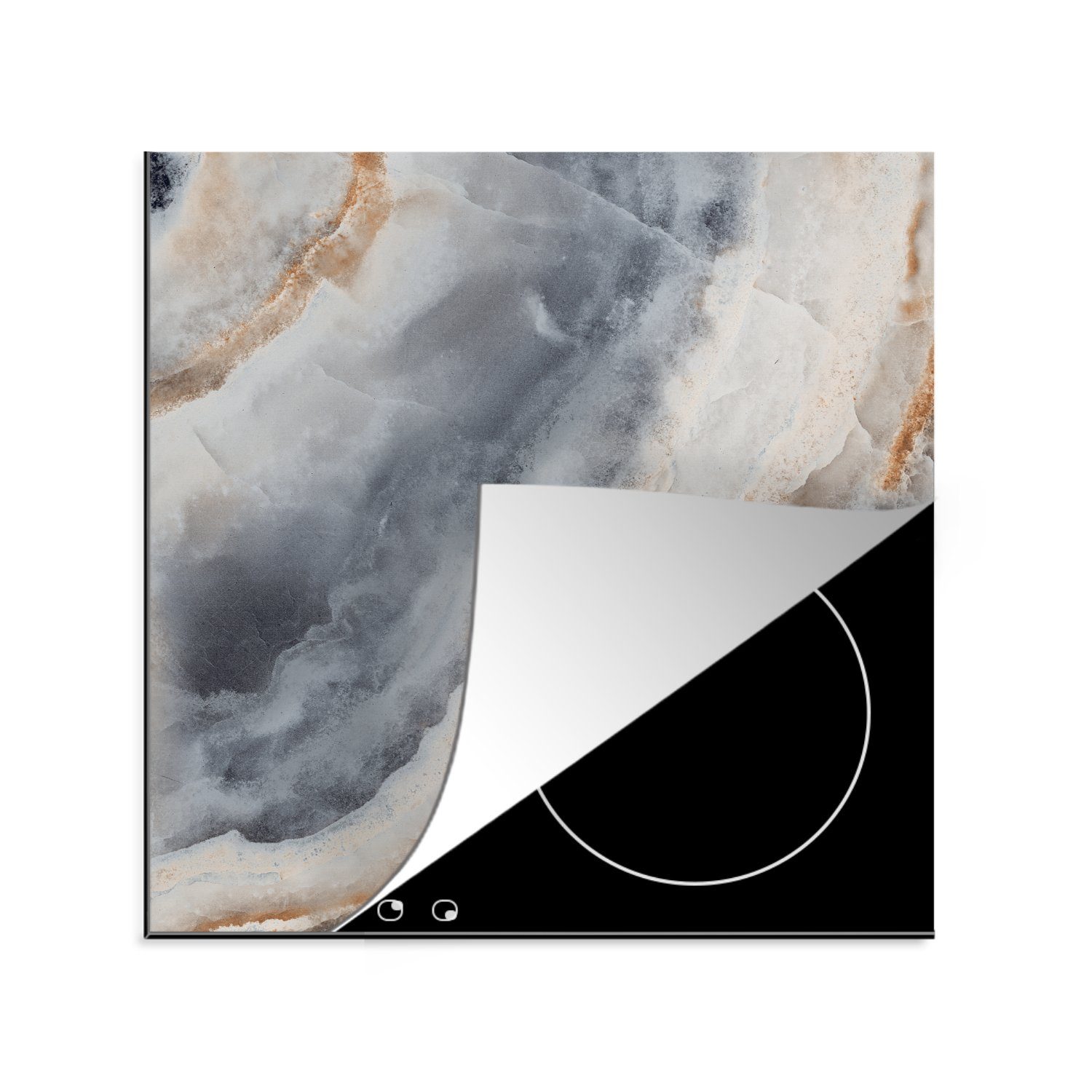 MuchoWow Herdblende-/Abdeckplatte Nahaufnahme von grauem und weißem Naturmarmor, Vinyl, (1 tlg), 78x78 cm, Ceranfeldabdeckung, Arbeitsplatte für küche