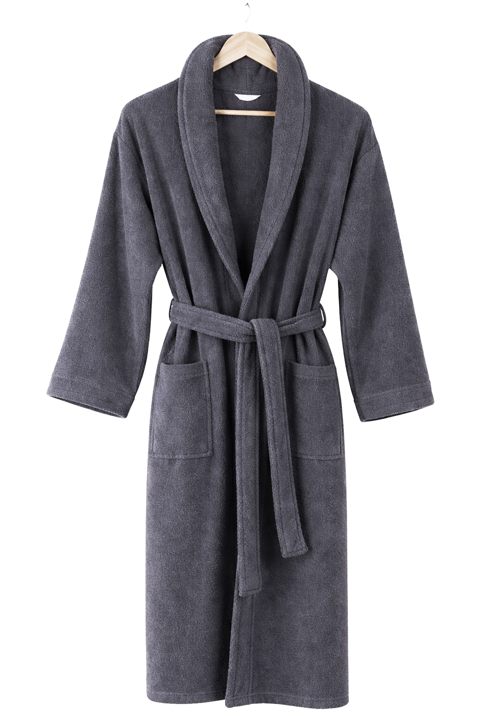 Berilo Bademantel BADEMANTEL L/XL Grau 100% Baumwolle 500 g/m² mit Gürtel 09, Gürtel, Gürtelschlaufen, Schalkragen, Gürtel, Schalkragen Warm Saunamantel Morgenmantel Mantel unisex