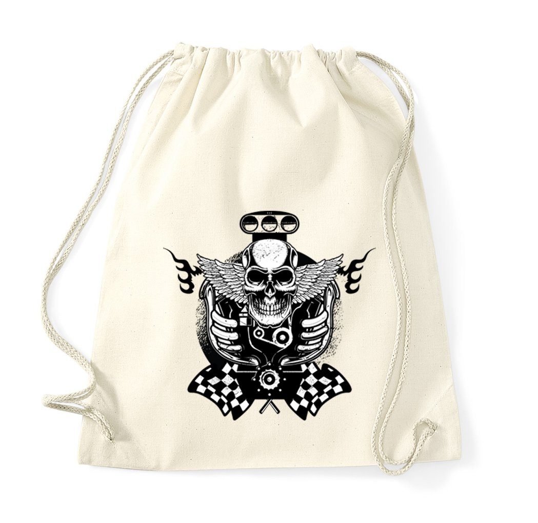 Youth Designz Turnbeutel Totenkopf Motor Baumwoll Tasche Turnbeutel, mit trendigem Print
