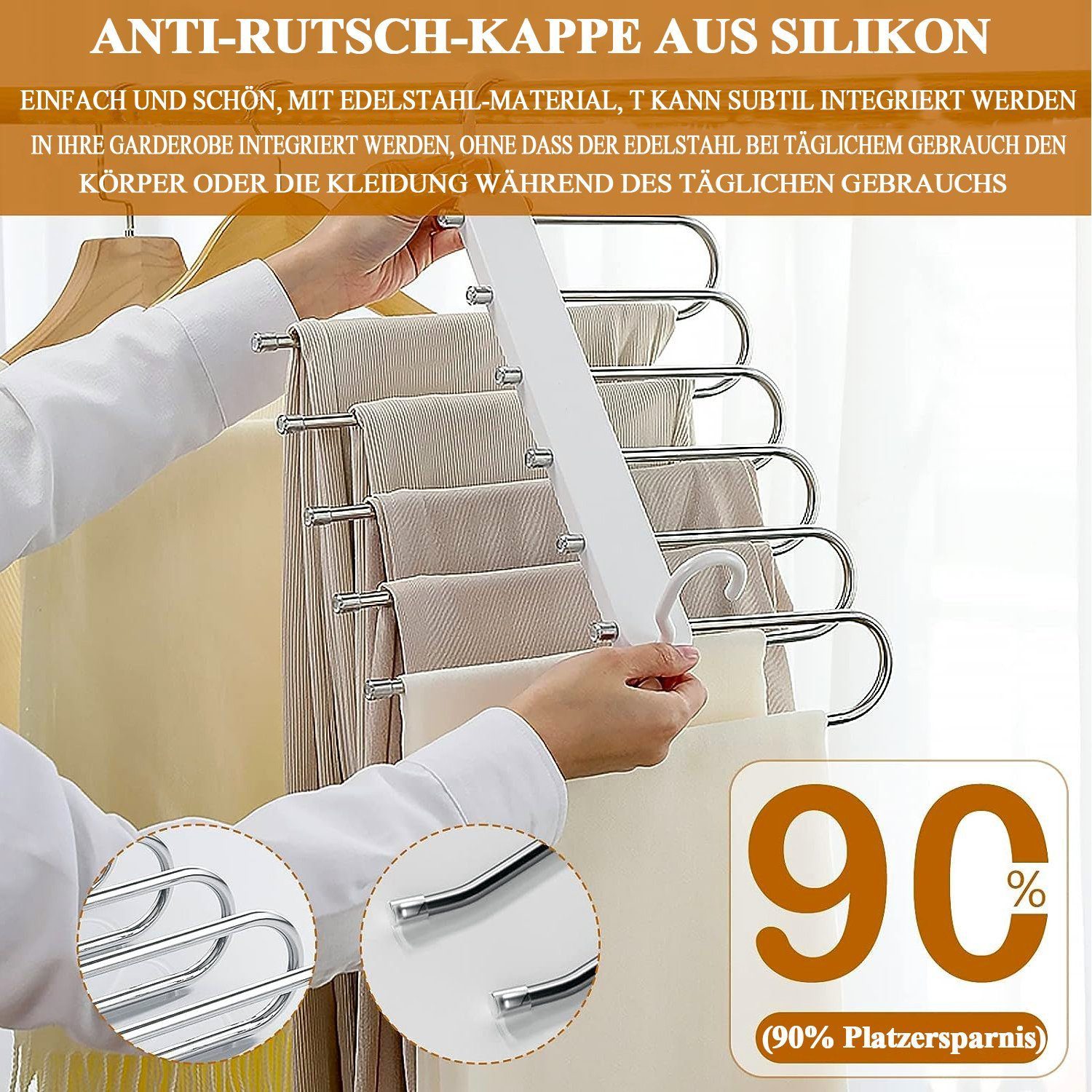 POPOLIC Kleiderbügel Mehrfach-Kleiderbügel Raumsparbügel 6 in1 Edelstahl-2set, (Edelstahl Hosenbügel, faltbar & verstellbar, 2-tlg), rutschfest & spurlos, mehrstufiger Kleiderschrank-Organizer